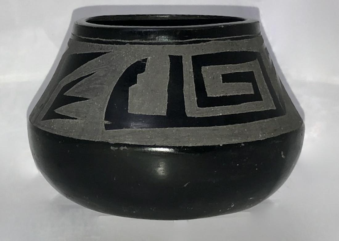 Native American Black On Black  Pottery Bowl, J. Alvan (1 of 5)