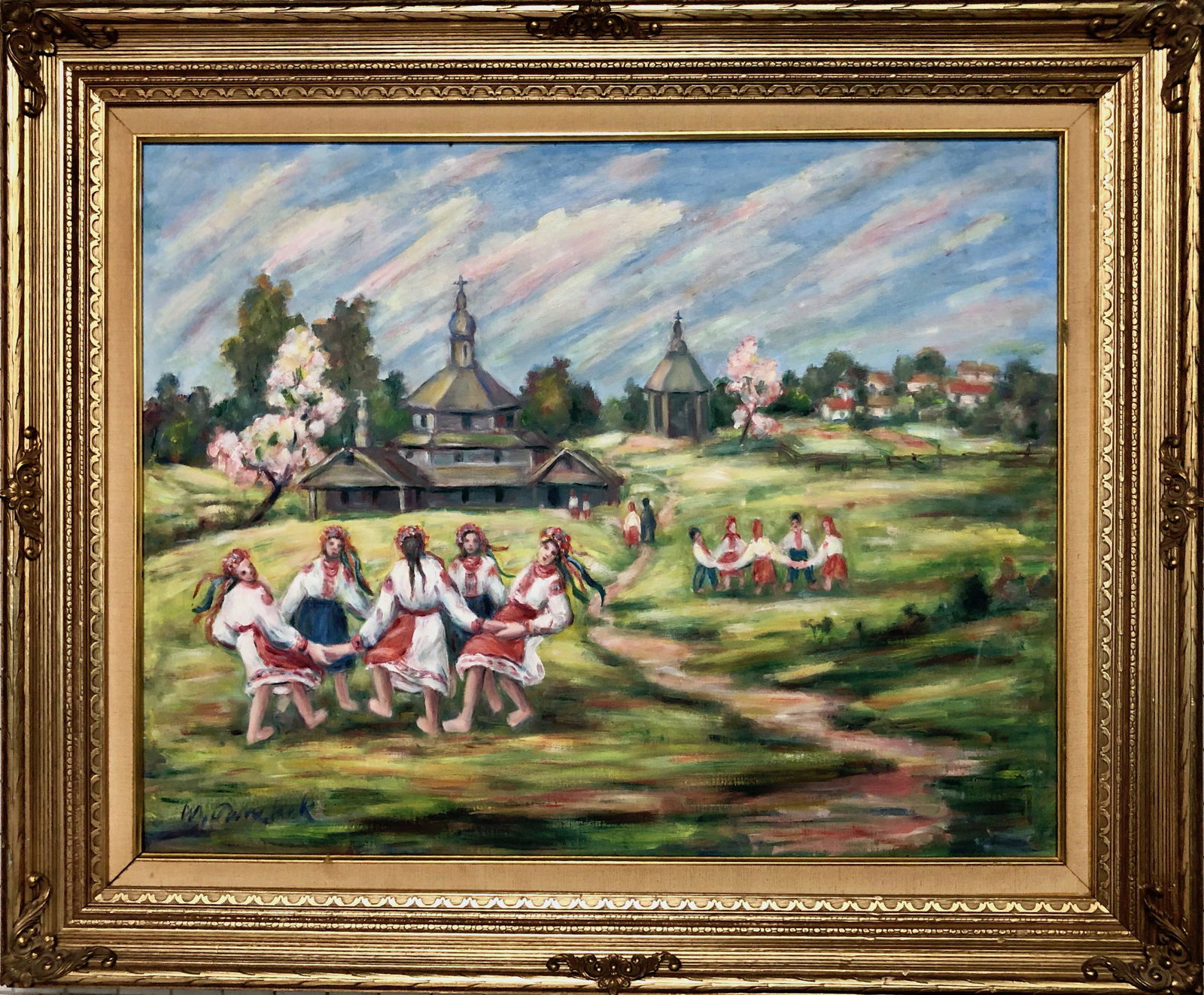 Russian FOLK DANCE  Field Landscape Painting, Signed (1 of 6)
