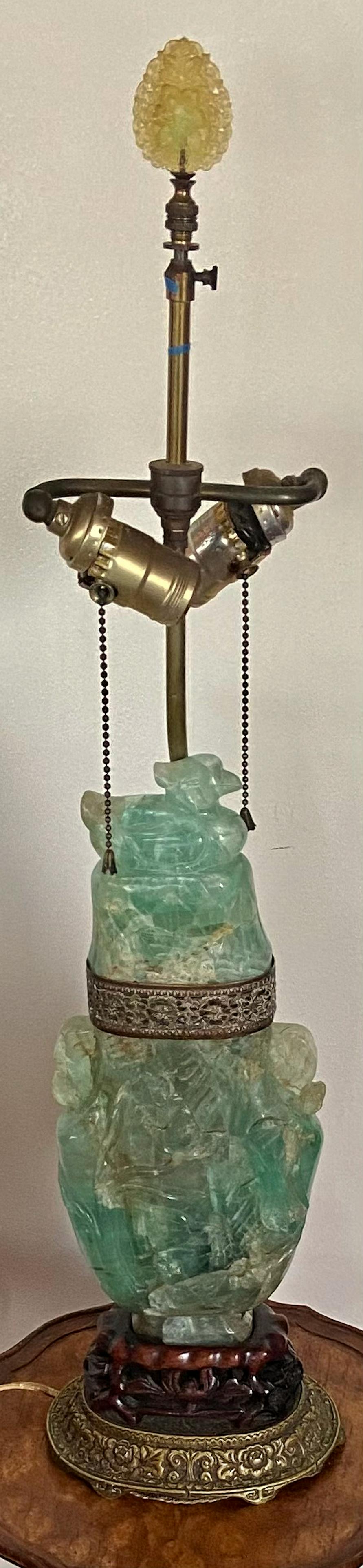 Chinese Carved Jade Lamp w/ Jade Finial c.1900s (1 of 8)