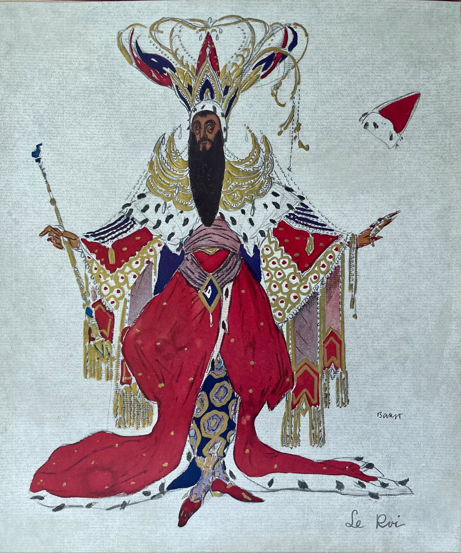 Leon Bakst (1866-1924) Two Pochoir Costume Designs: BALLETS RUSSES. Leon Bakst (Russian, 1866-1924). Two pochoir costume designs created by Leon Bakst for the Ballets Russes. Pochoir on paper. Le Roi. Dimensions: 8 1/2 in. x 8 1/2 in. Phedre & Thesee. 