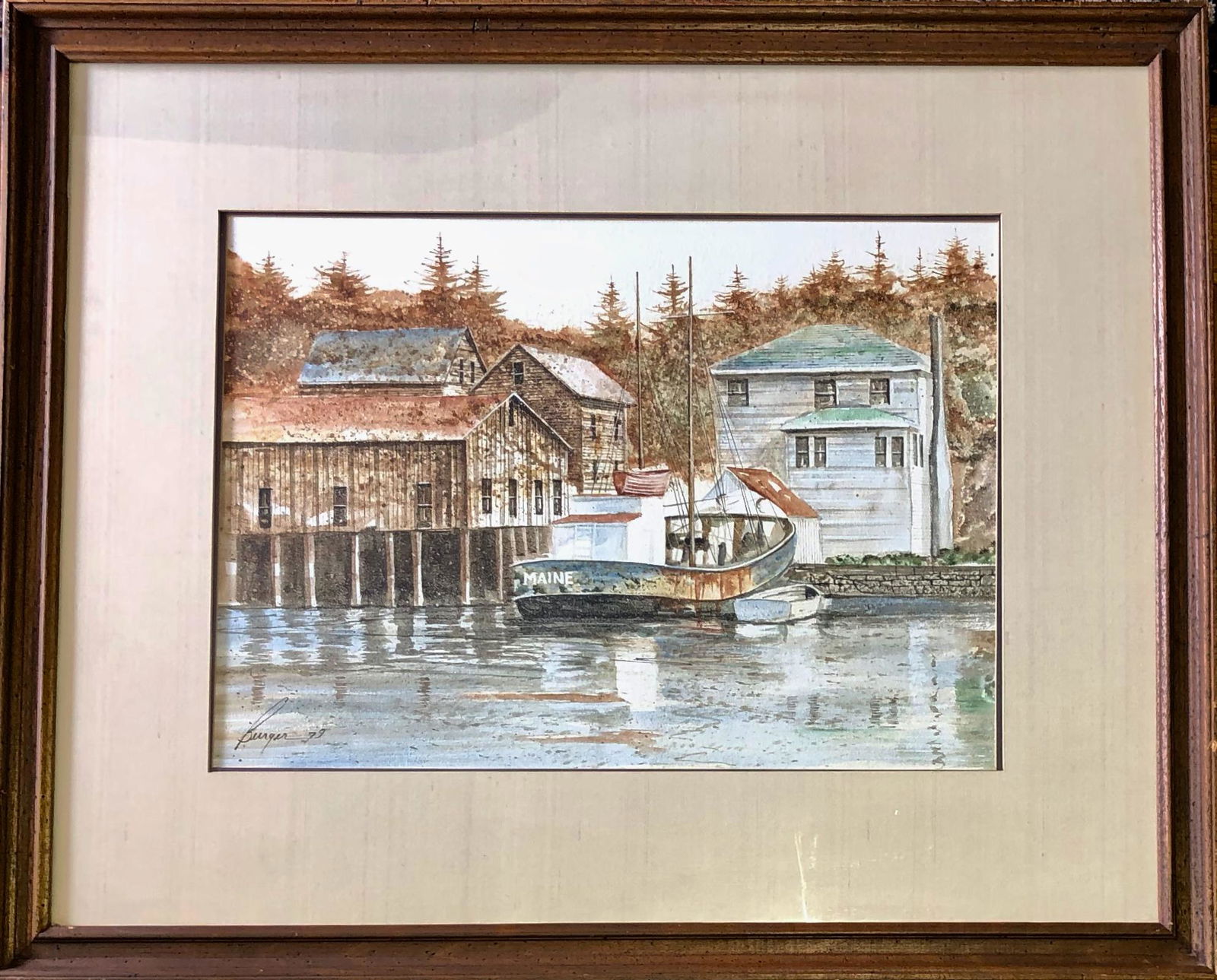 New England Boat Dock Painting THE MAINE, Burger, 1979 (1 of 5)