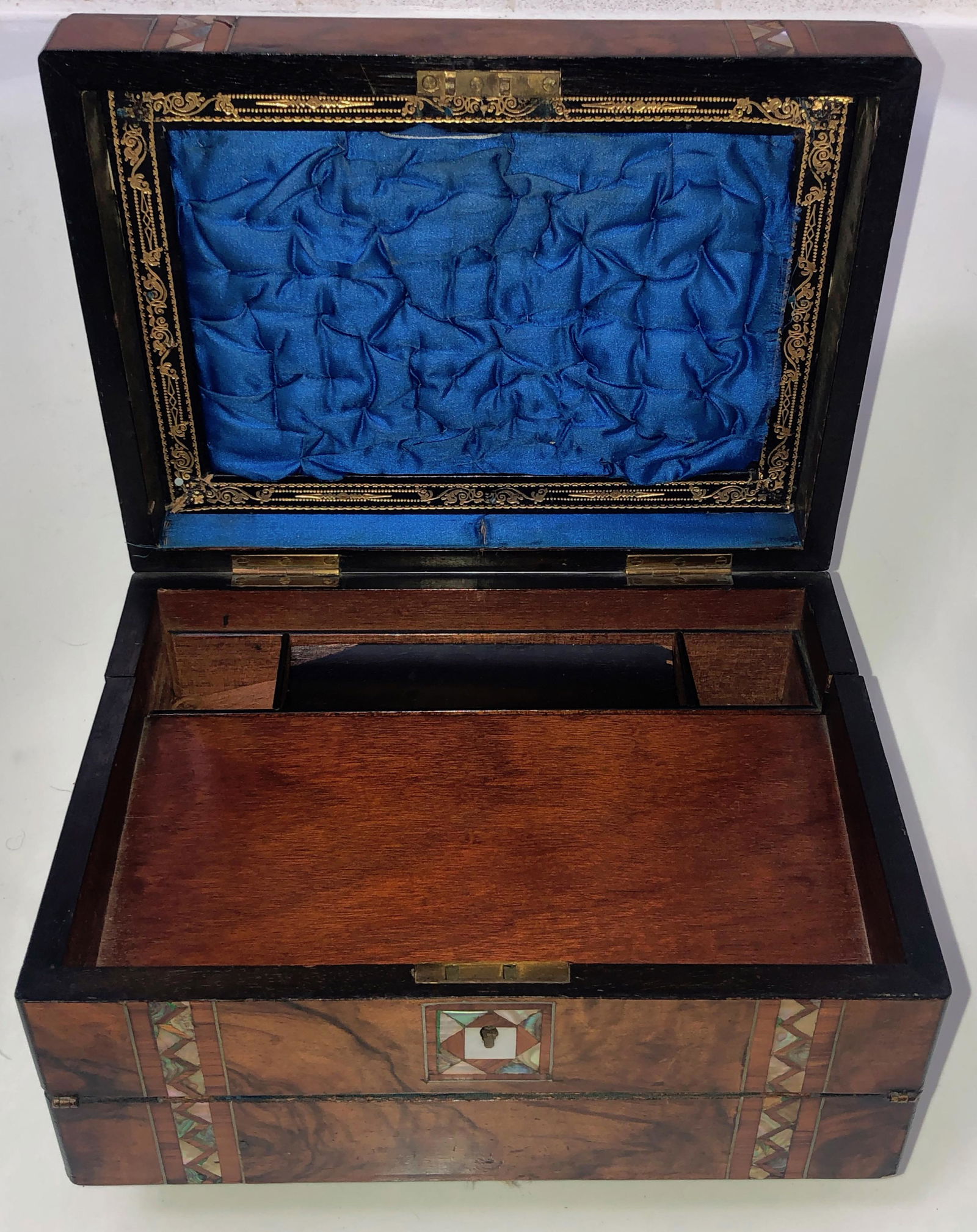 19th C. Burled Walnut Lap Desk w/ Mother of Pearl Inlay (1 of 8)