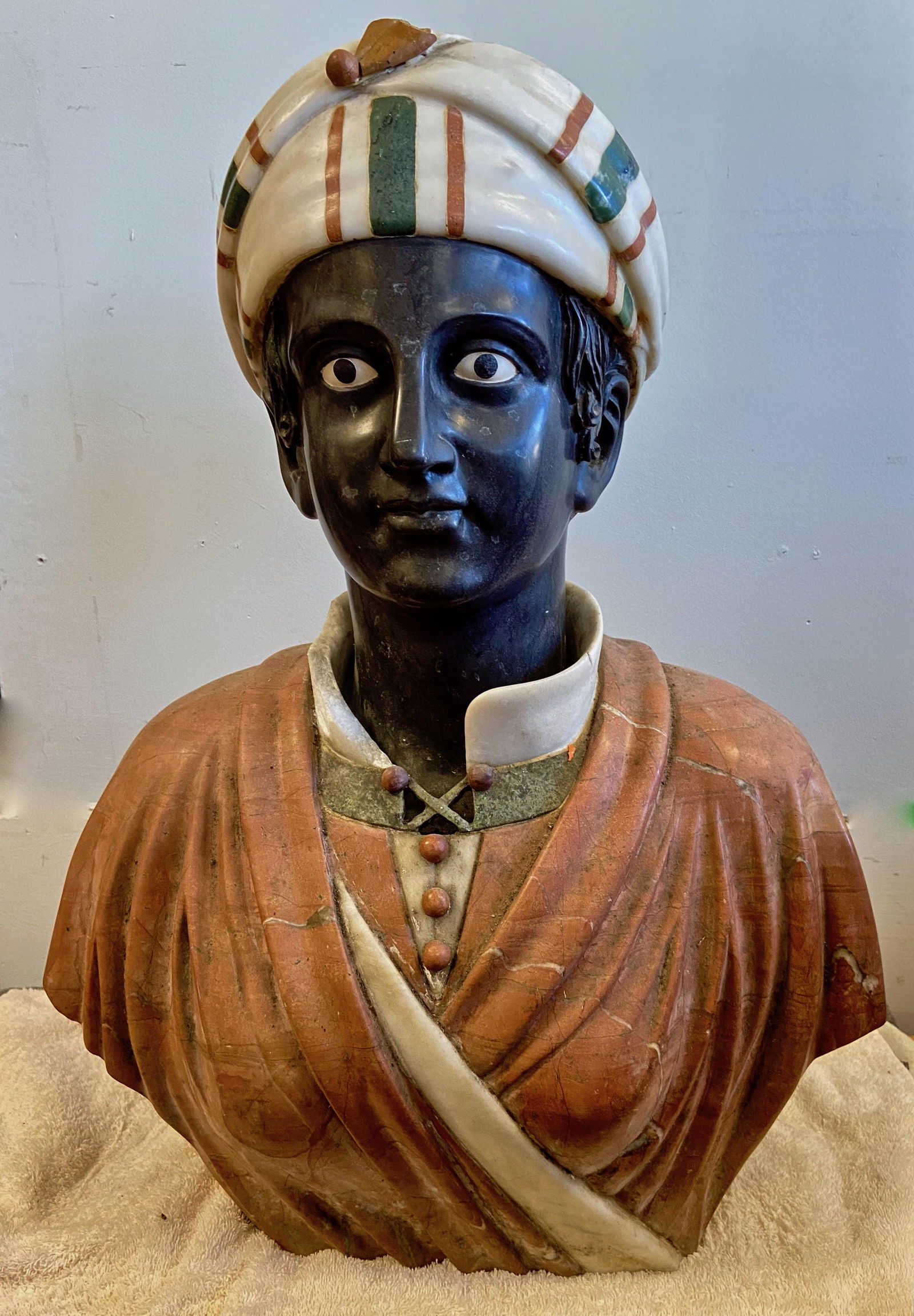Antique Italian Carved Polychrome Marble Nubian Bust (1 of 7)