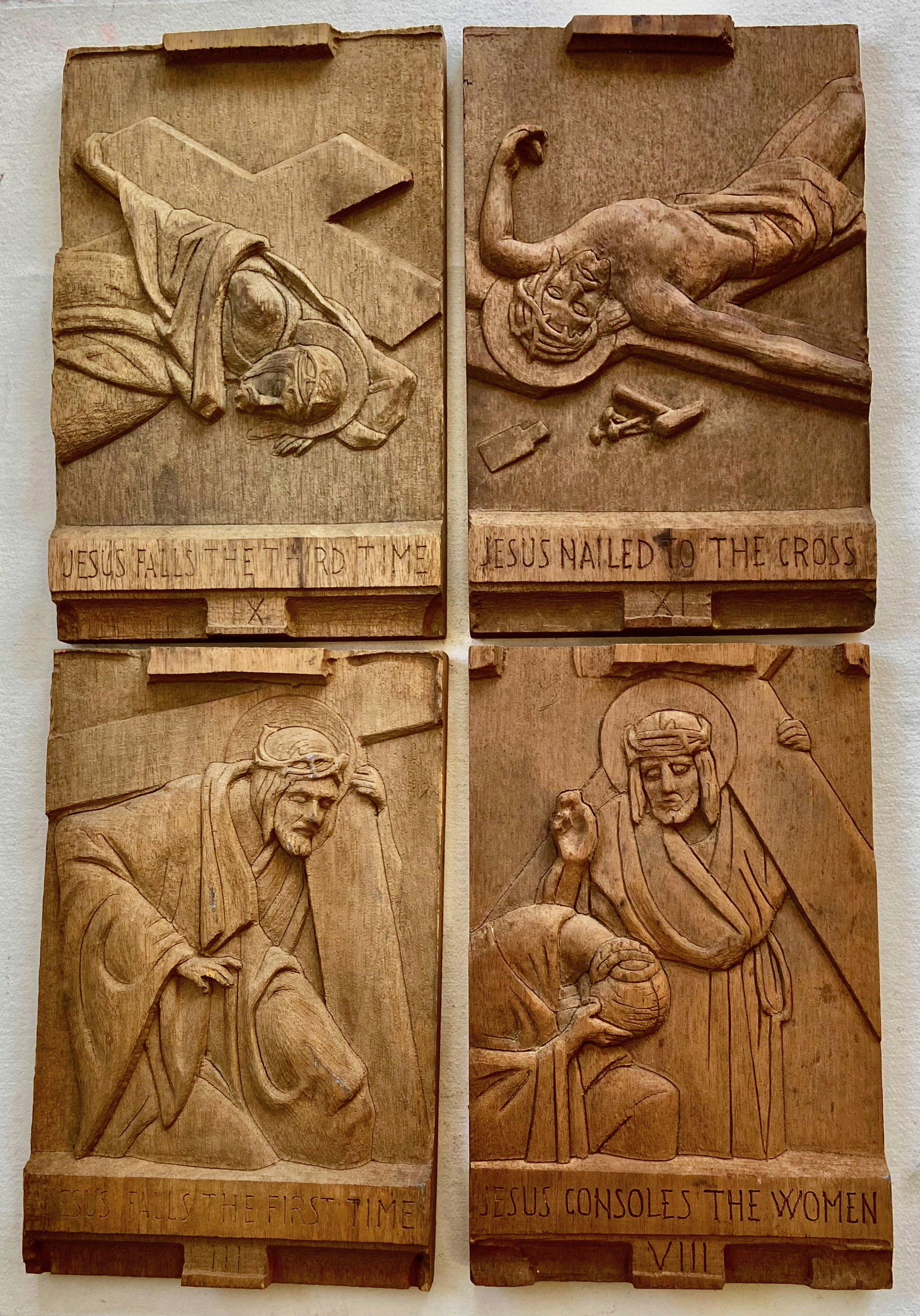 STATIONS OF THE CROSS Hand-Carved Wood Panels (1 of 4)