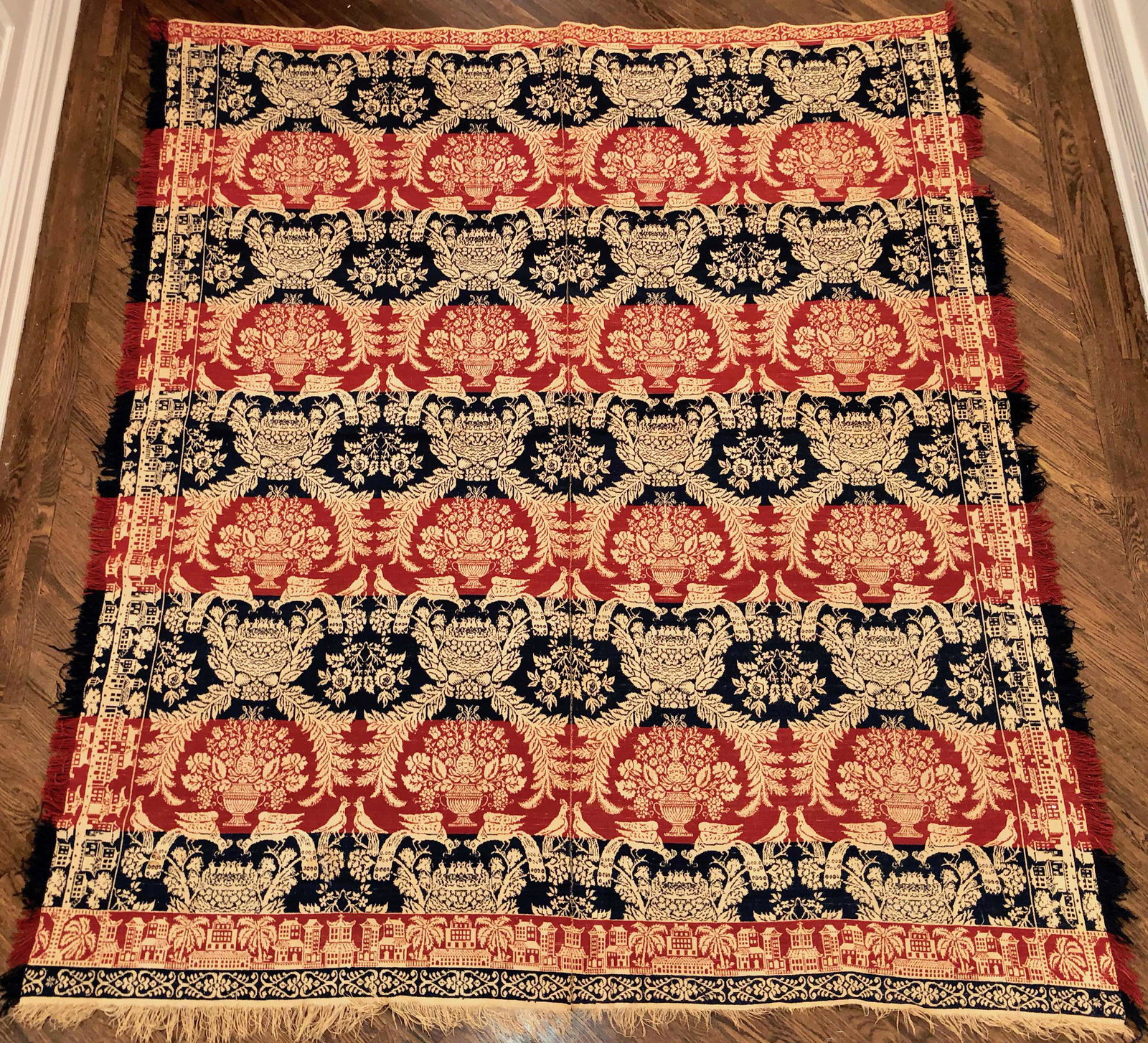 19th Century Handwoven Jacquard Coverlet:  7ft.  2in. x  6ft. (1 of 5)