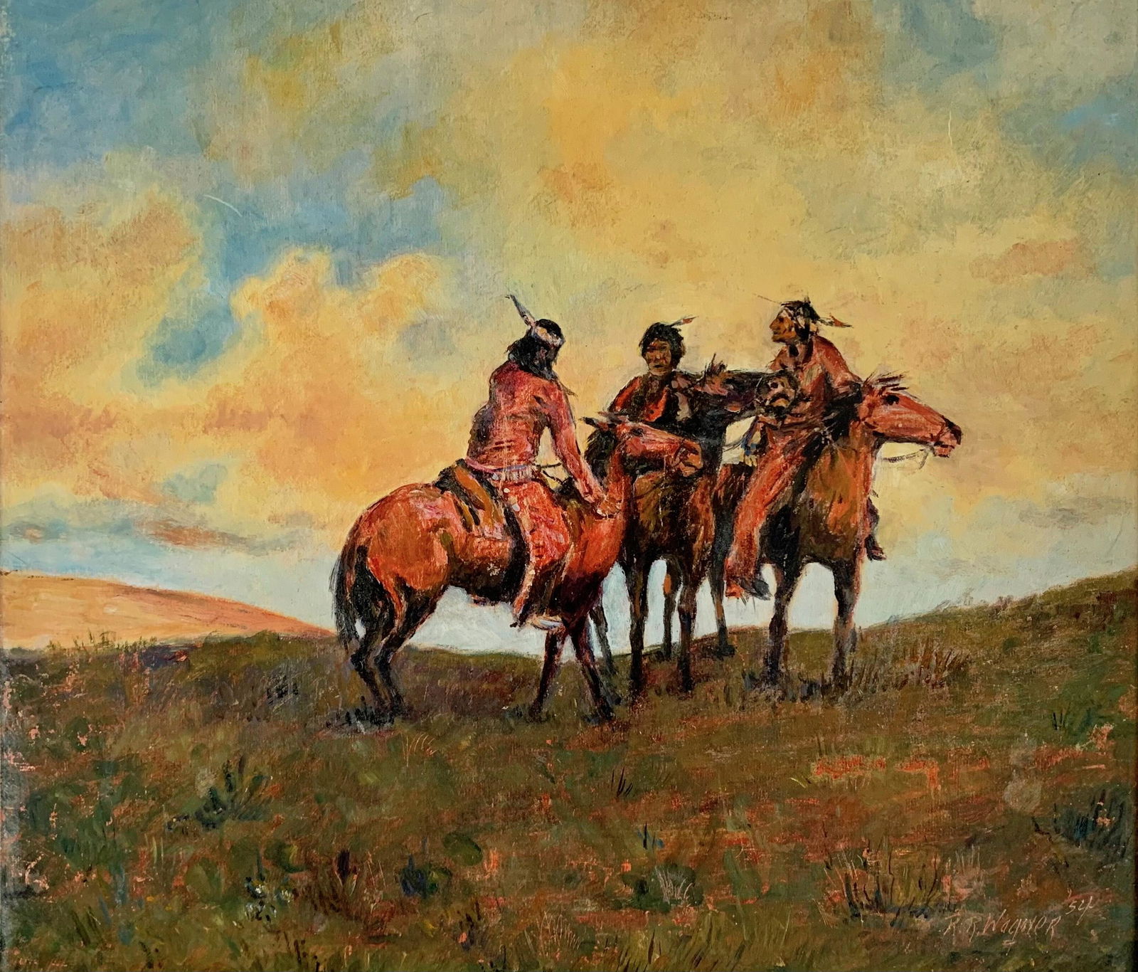 Native American Indian Painting, R. Wagner, 1954 (1 of 4)