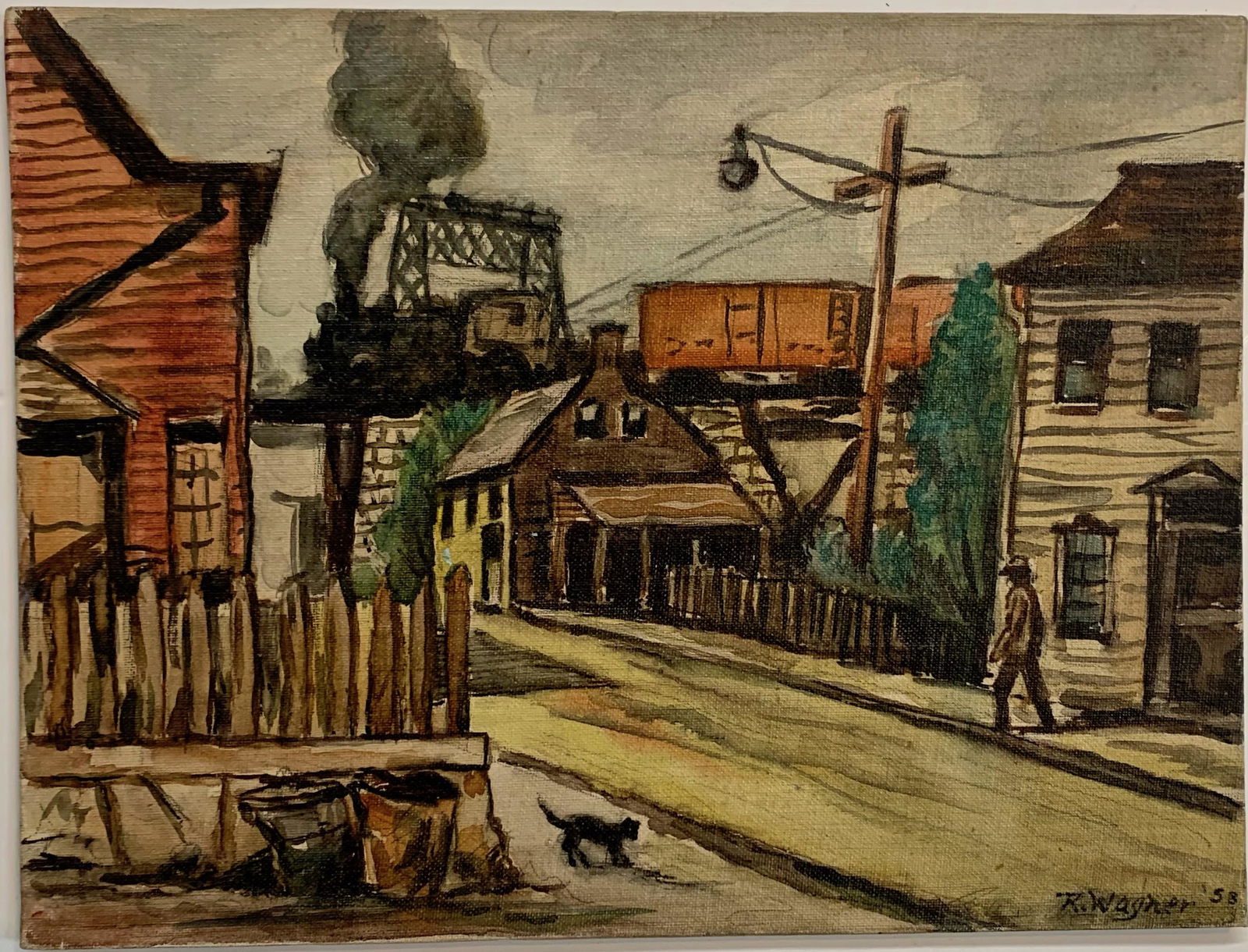 Detroit Urban Railway Town Painting, R. Wagner, 1958 (1 of 3)