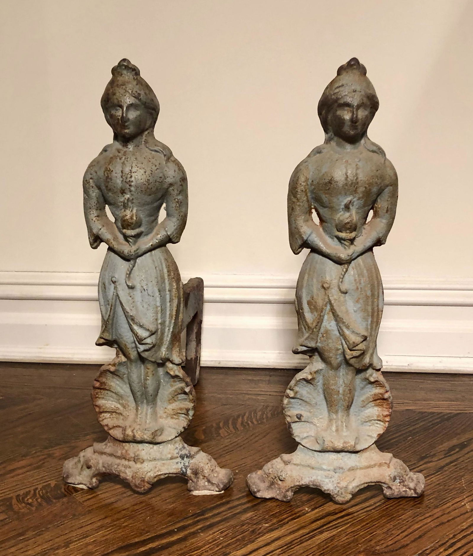 19th C. Cast Iron American Lady Liberty Andirons (1 of 6)