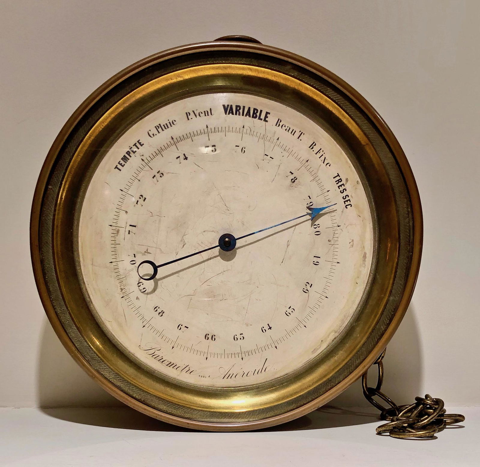 Antique French Aneroid Brass Barometer (1 of 6)