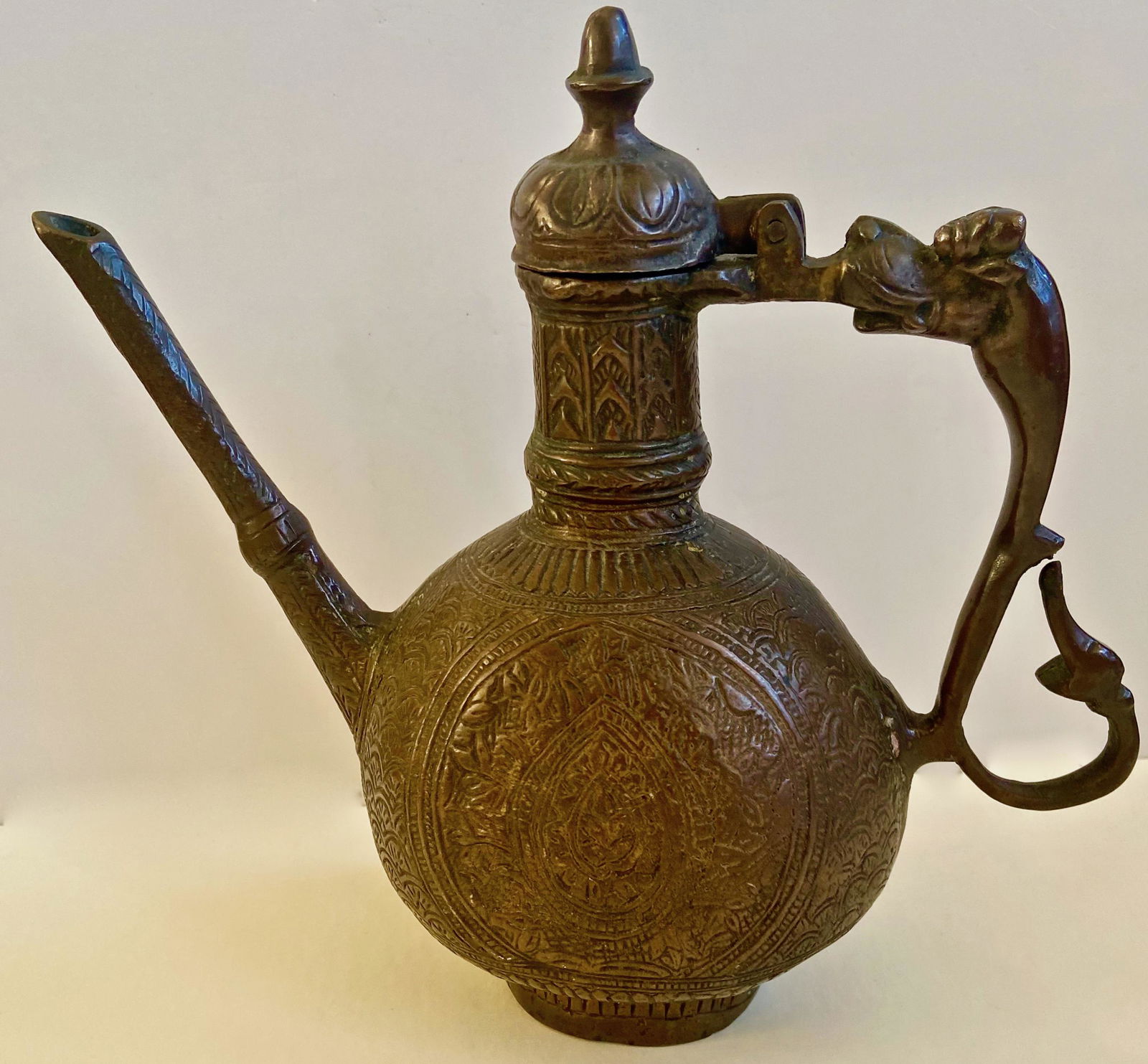 Antique 19th C. Indo-Mughal Islamic Bronze Lidded Ewer Urn (1 of 6)
