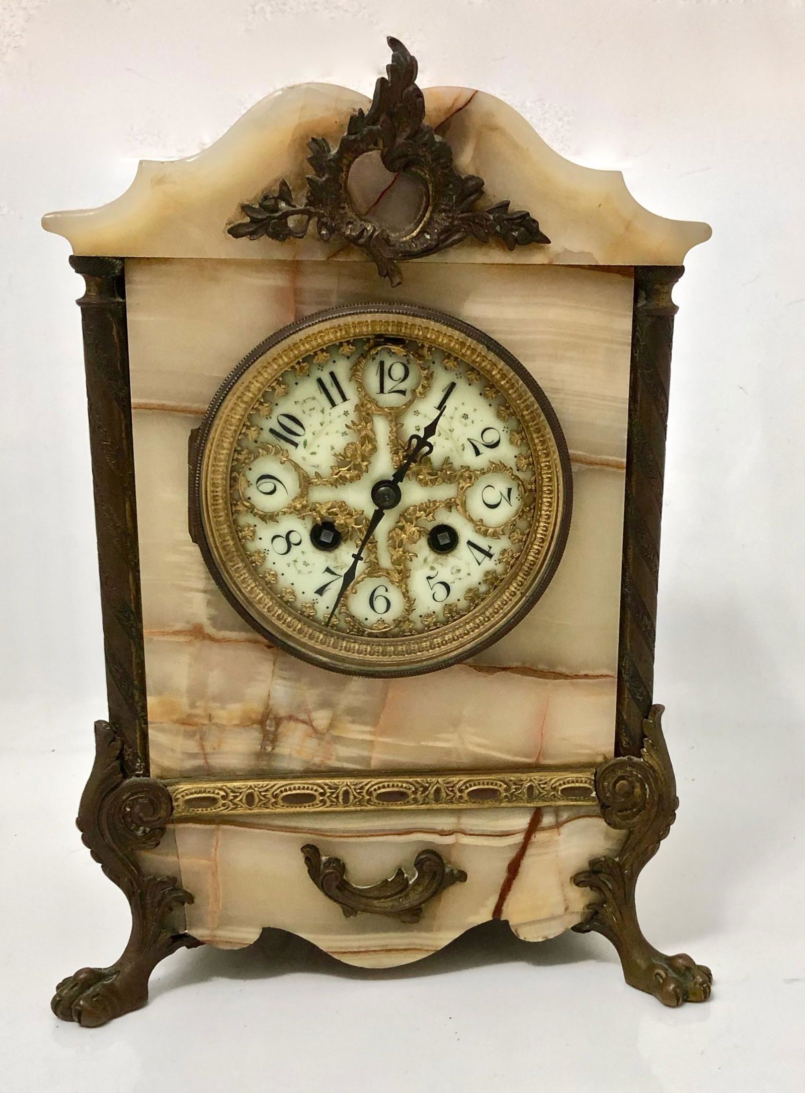 Antique French  Marble & Bronze Mantle Clock W/ Key (1 of 10)