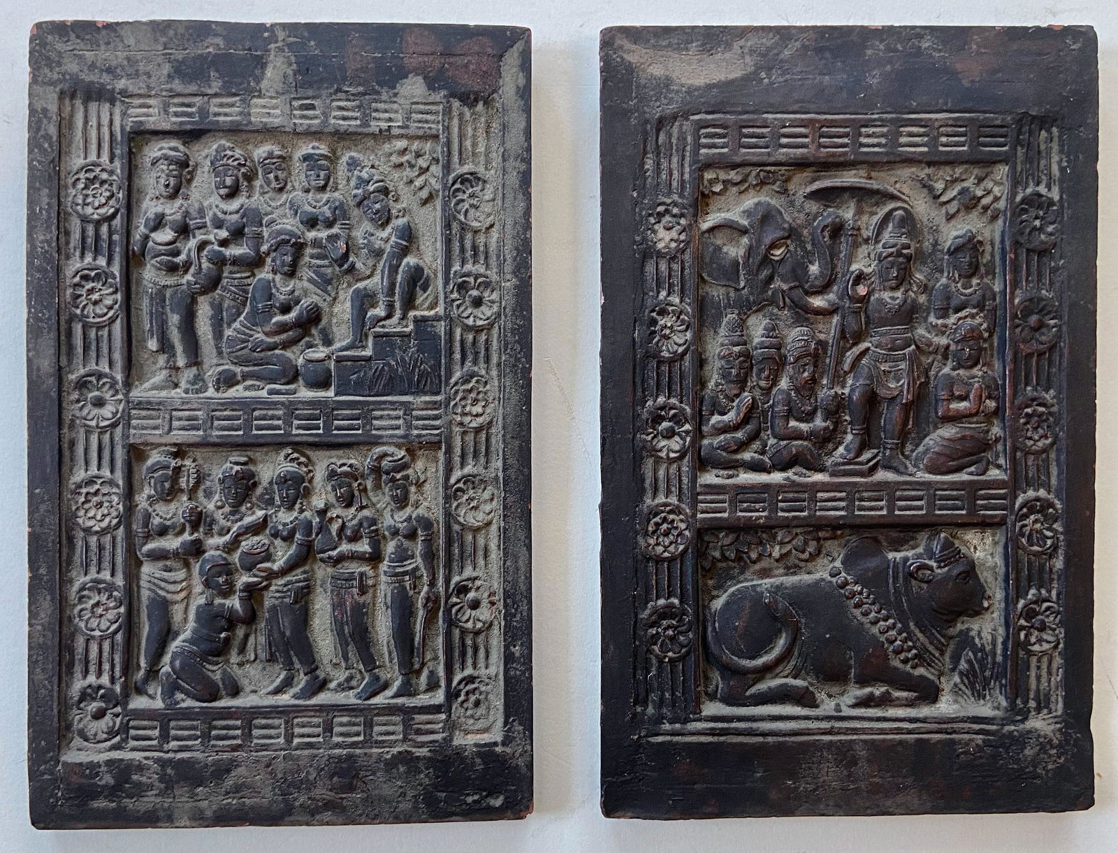 Antique Hindu Terracotta Figural Ceremonial Ritual Wall Plaques (1 of 4)