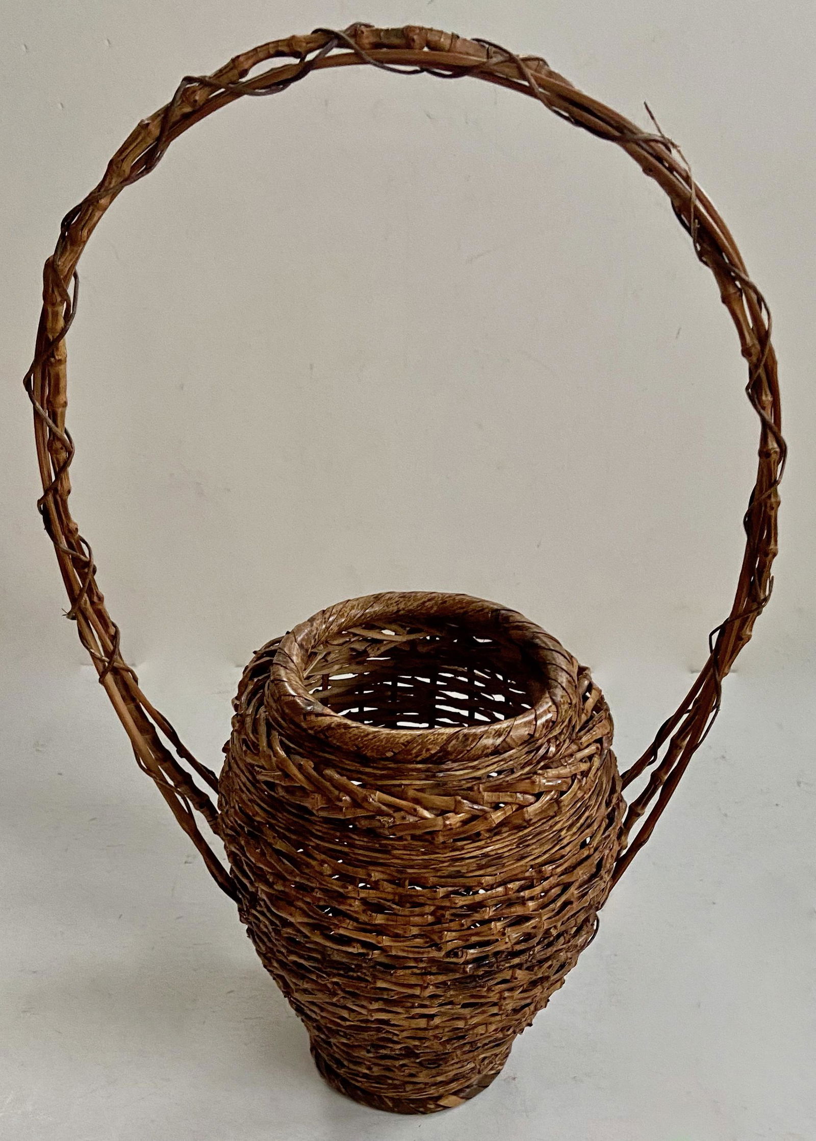 Japanese Meiji Period Woven Bamboo Ikebana Basket W/ 3-Character Signature (1 of 4)