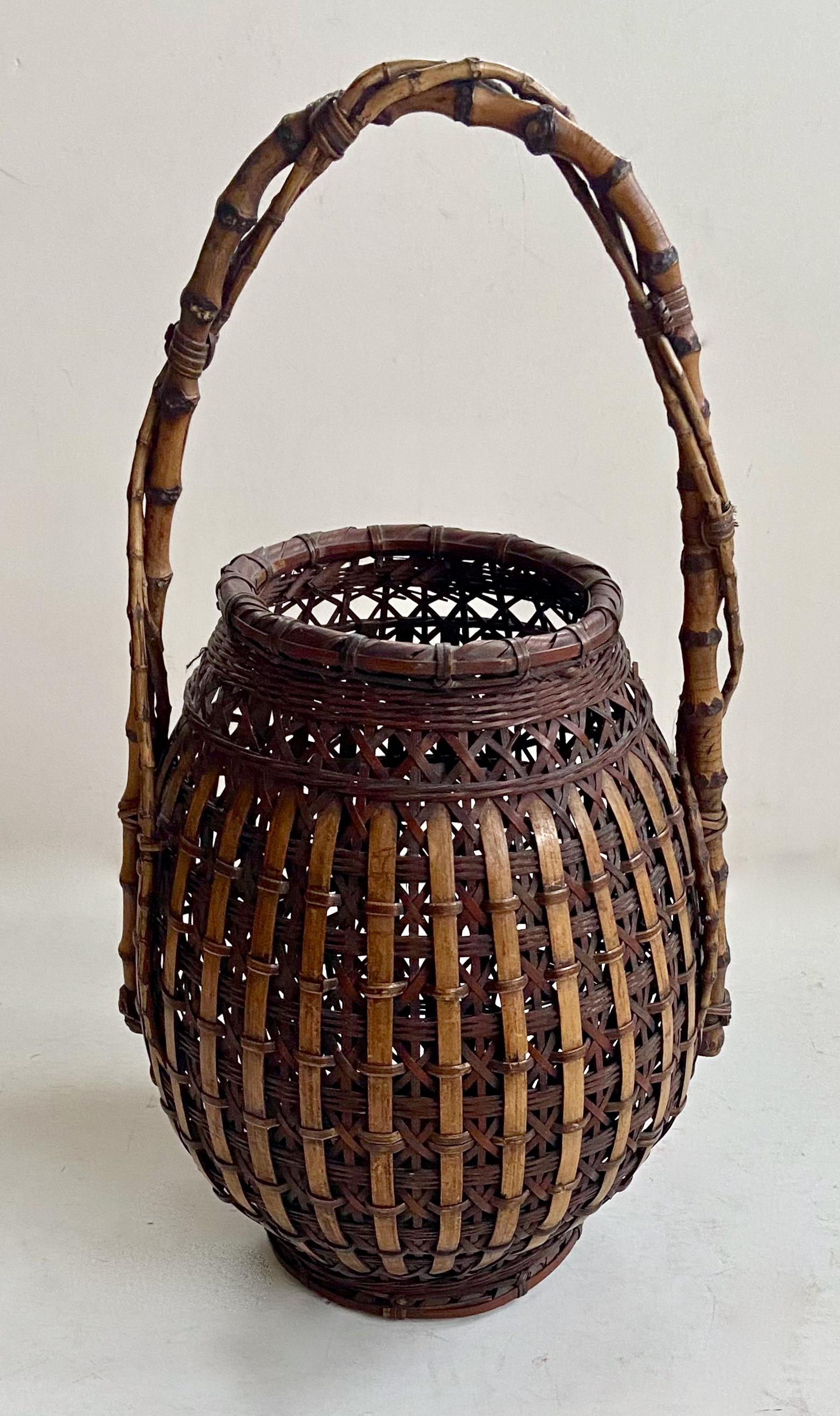Antique Japanese Meiji Period Woven Bamboo Ikebana Basket (1 of 4)