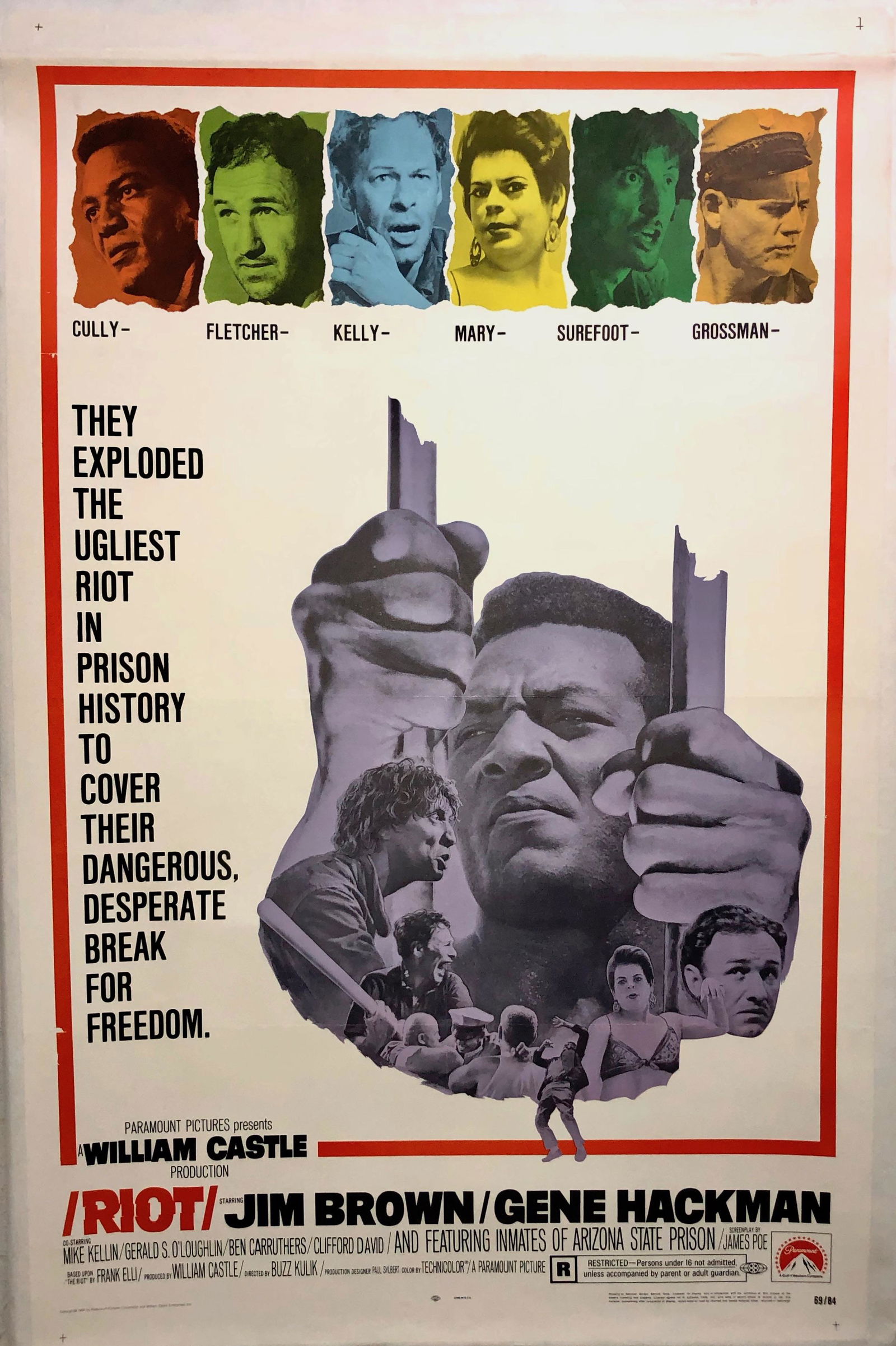 Paramount Film RIOT Linen Backed Poster, 1969 (1 of 4)