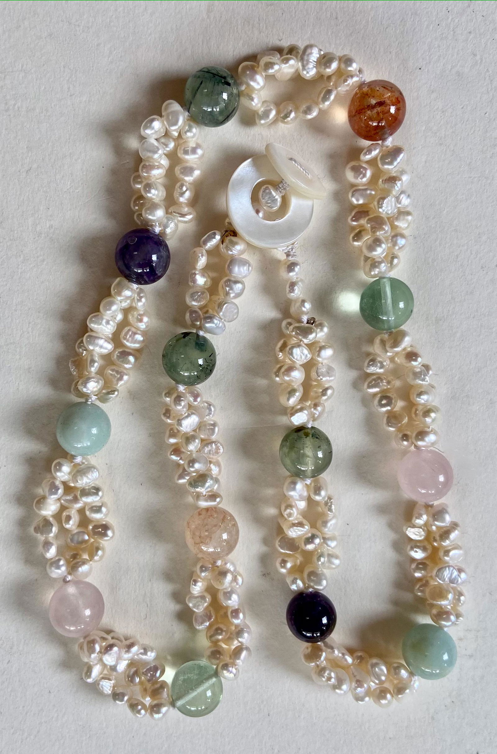 Vintage Double Strand Pearl Necklace With Semi-Precious Stones (1 of 3)