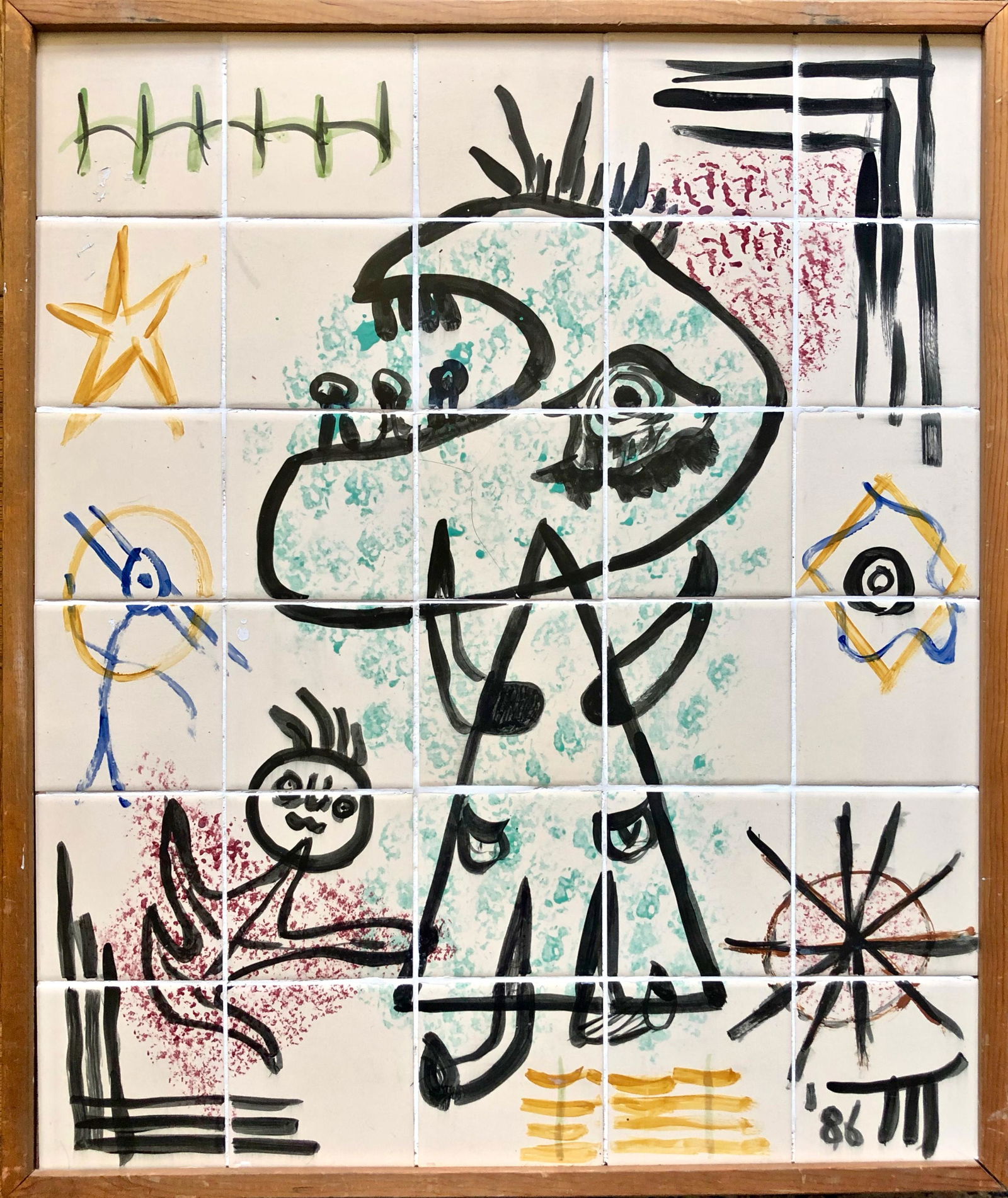 Modernist Painted Abstract Studio Ceramic Tile Wall Panel, 1986 (1 of 4)