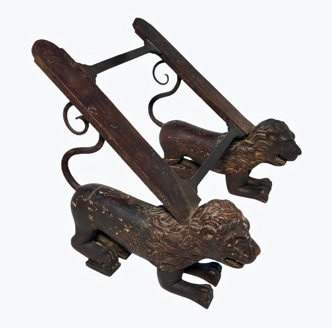 19th C. Book Stand Holder W/ Large Wood Carved Mythical Lions (1 of 9)