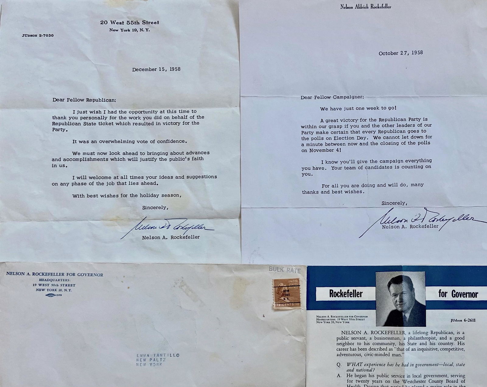 Governor Nelson A. Rockefeller Election Memorabilia, 1958 (1 of 3)