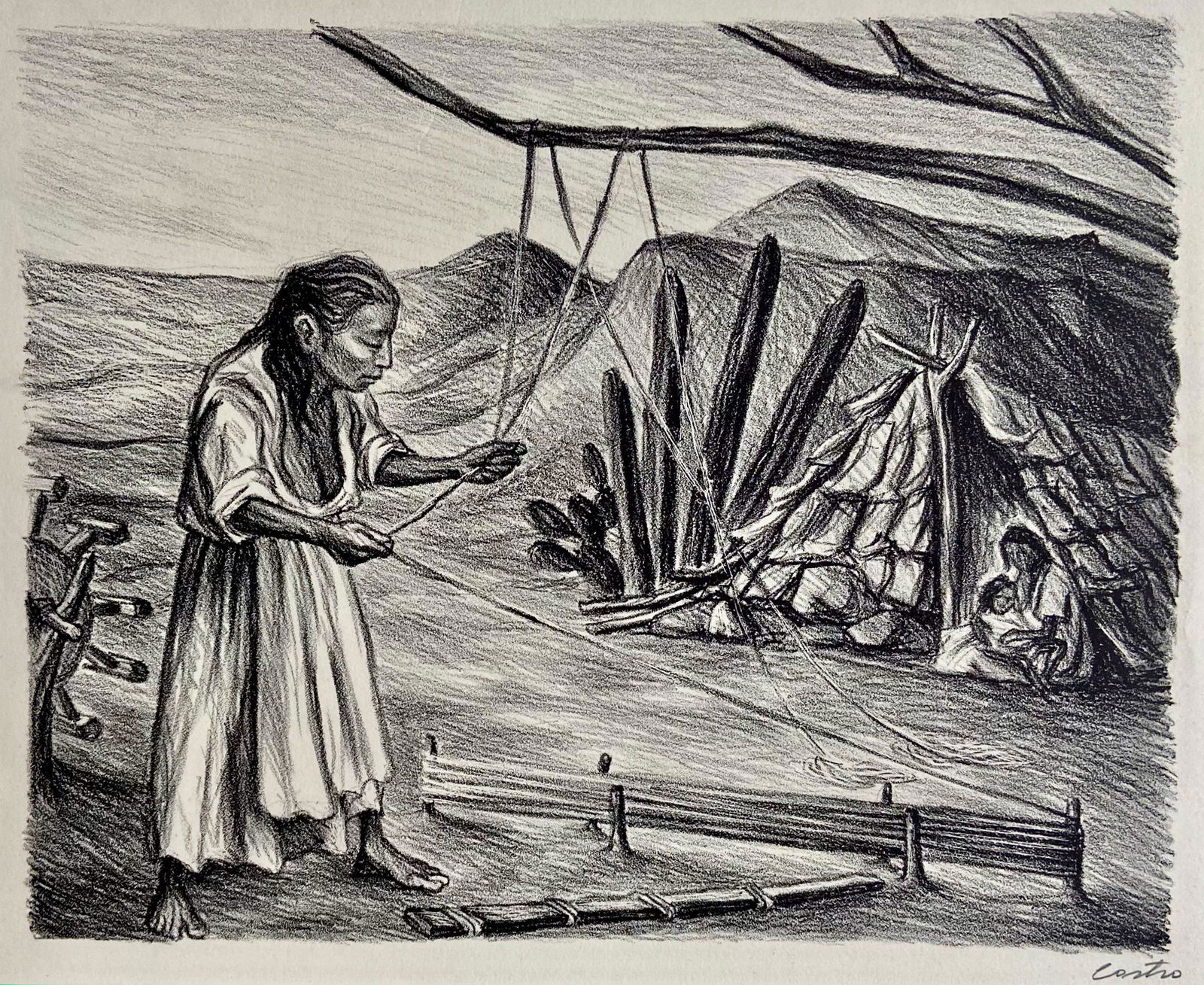 Fernando Castro Pacheco (Mexican, 1918-2013) Working With Ixtle, Signed 1946 (1 of 3)