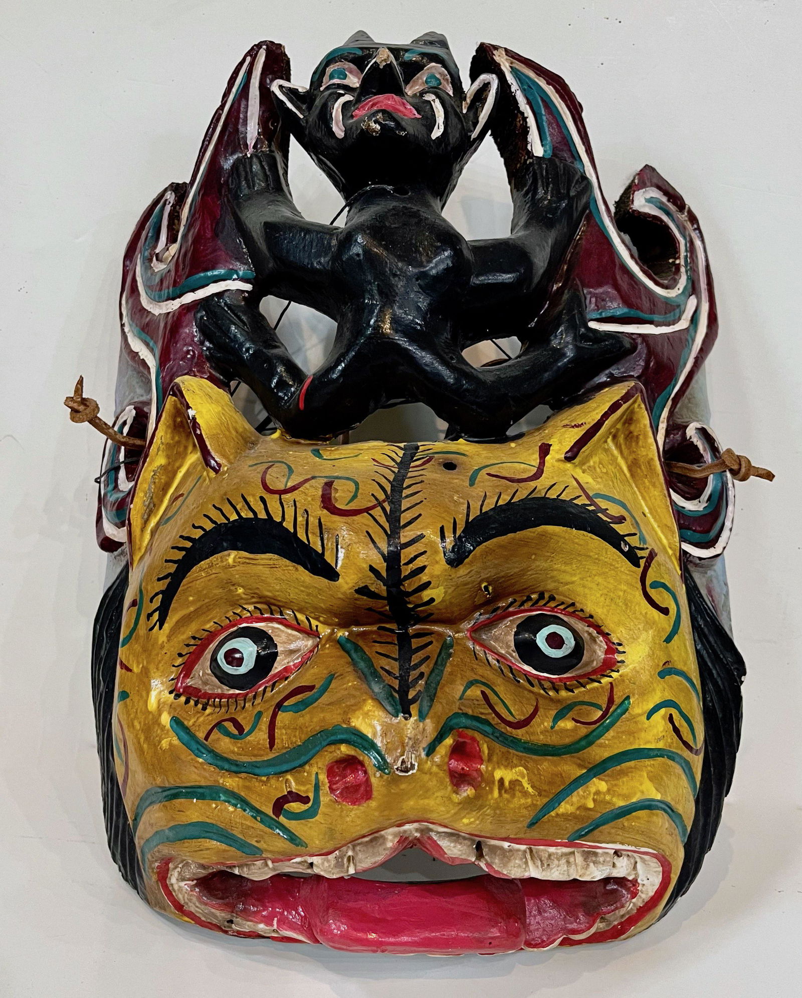 Vintage Jaguar Bat Helmet Carved Folk Art Parade Mask, Guerrero Mexico (1 of 5)