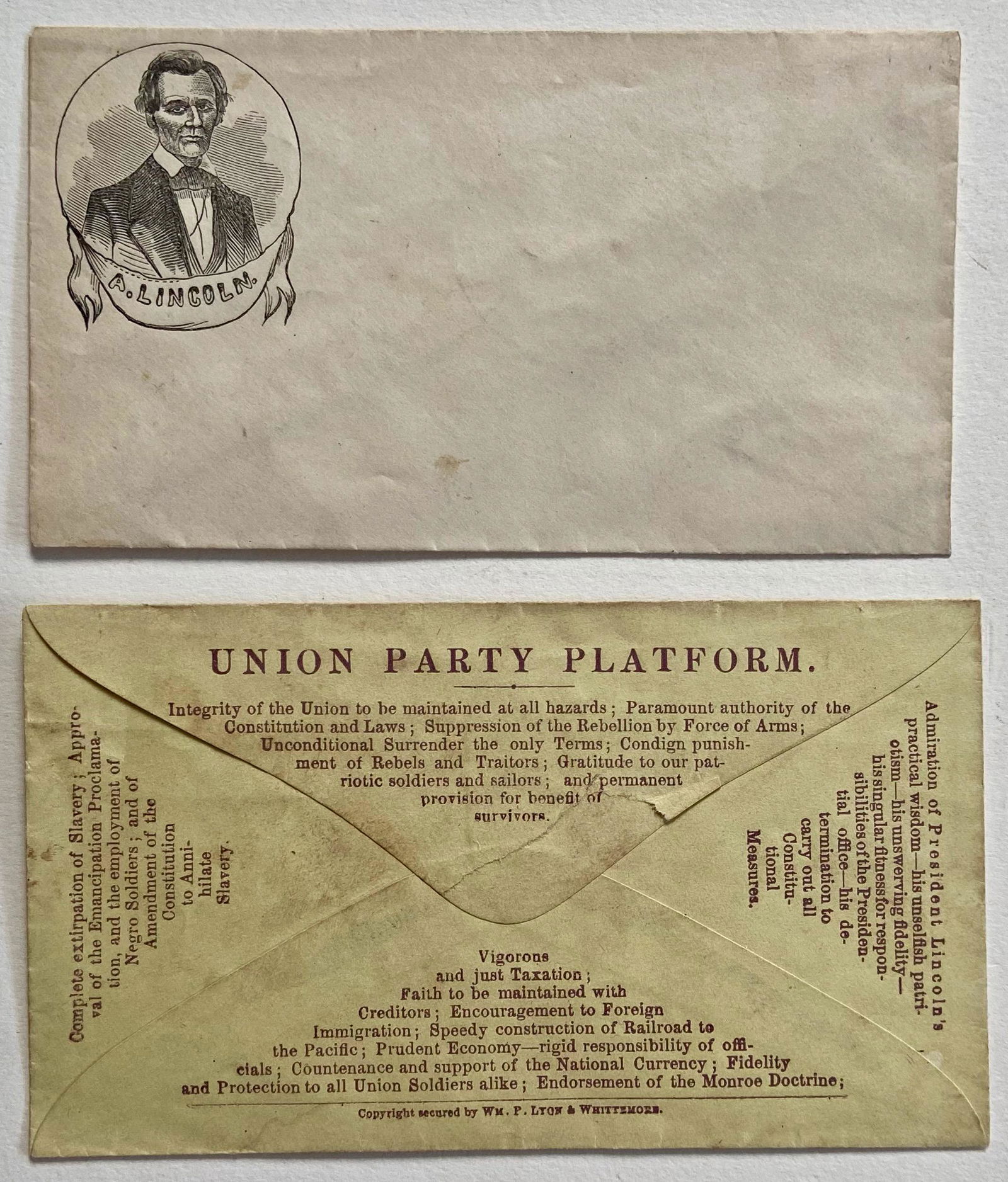 Abraham Lincoln Campaign Envelopes, 1860 & 1864.  TO ANNIHILATE SLAVERY (1 of 4)