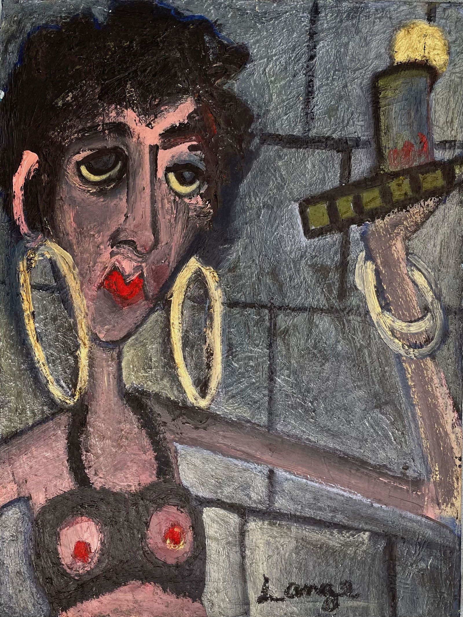 Urban Impasto Oil Painting WORKING GIRL, Signed, 1960s (1 of 4)