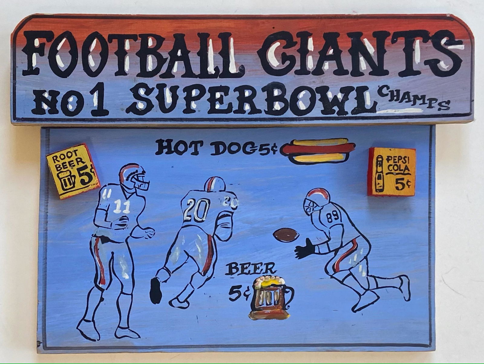FOOTBALL GIANTS SUPER BOWL CHAMPS Wood Relief,  HARRY GLAUBACH 1996 (1 of 2)