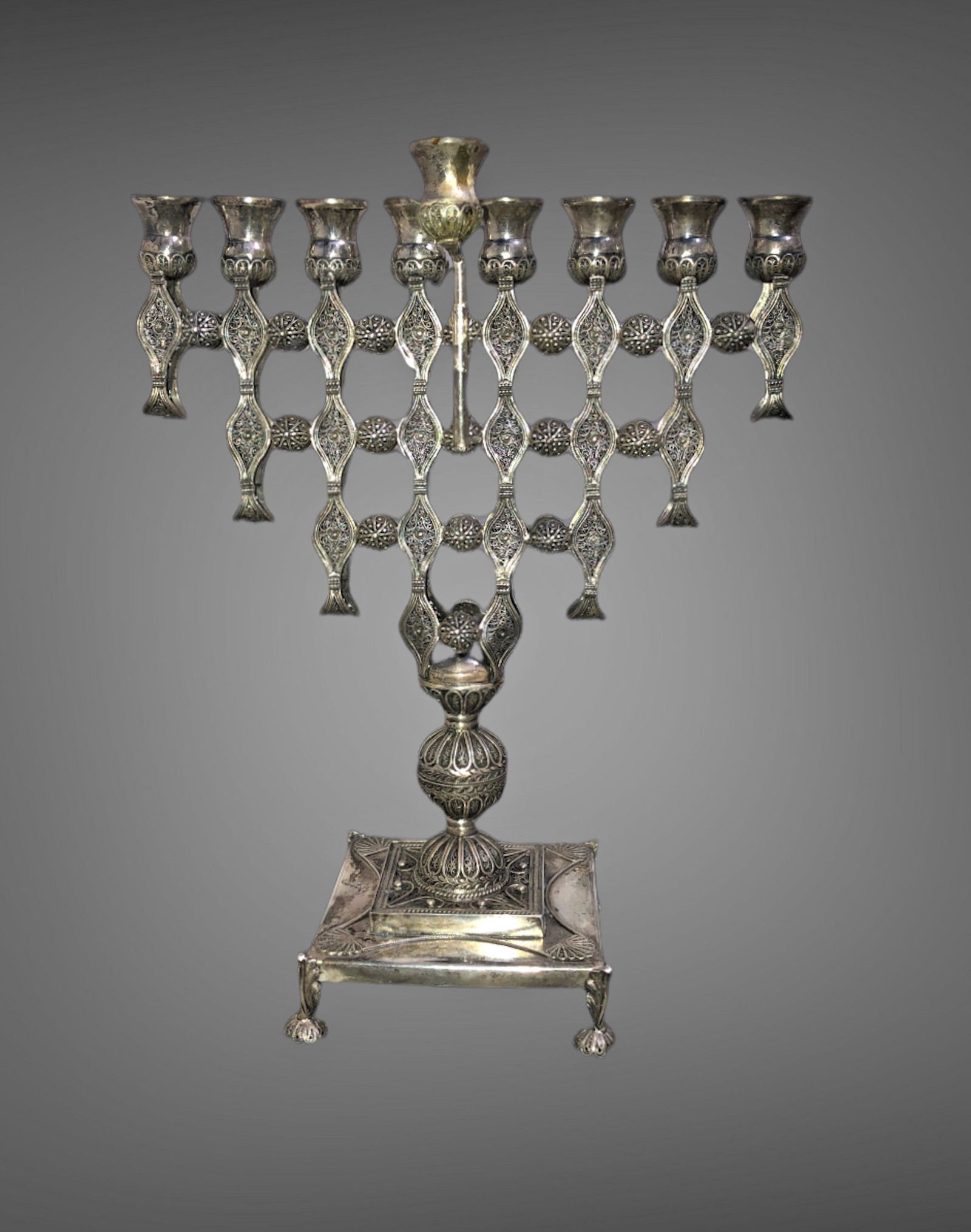 Antique Judaica Silver Filagree  Chanukah Menorah (1 of 7)
