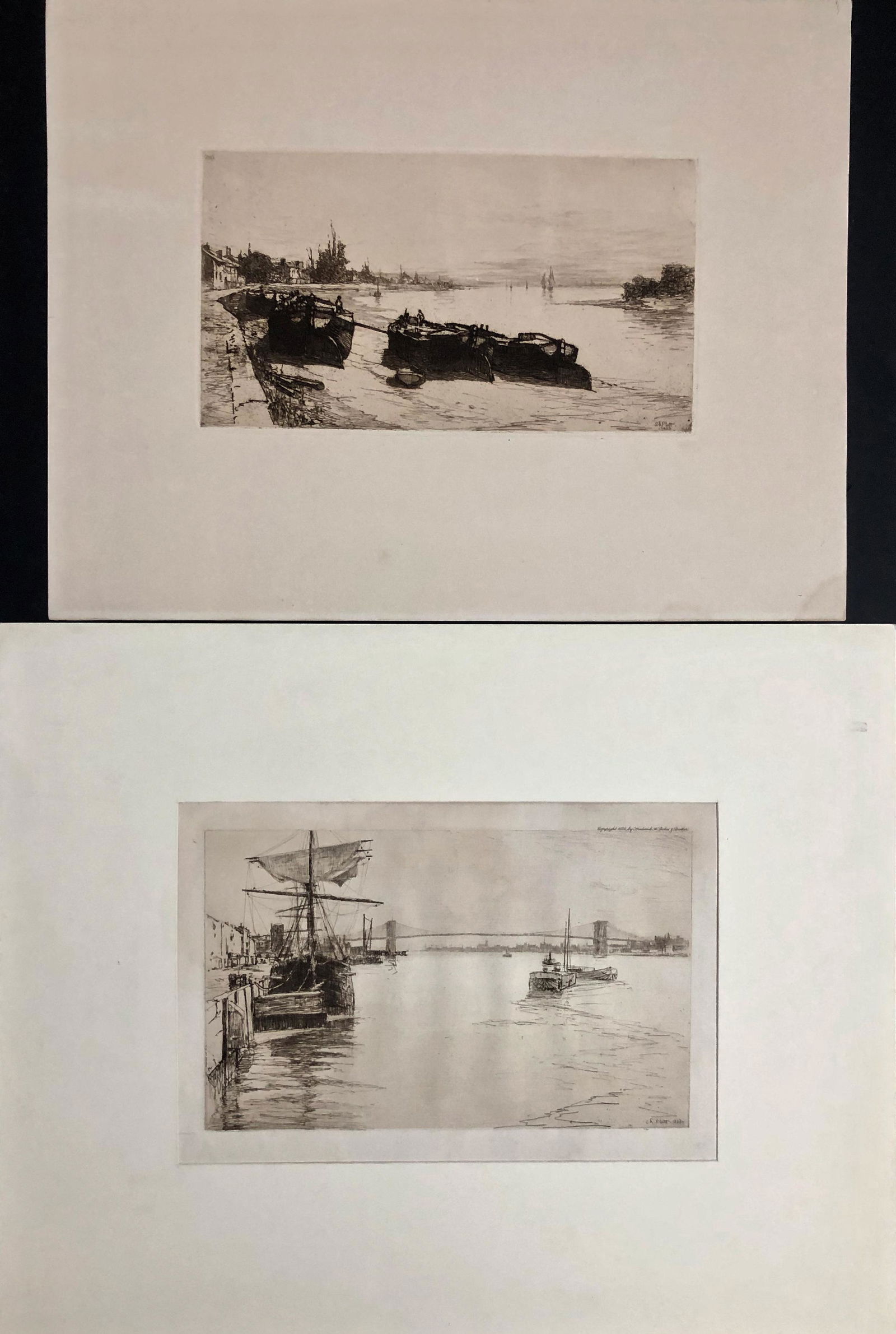 Charles Adams Platt (American,1861-1933) EAST RIVER BRIDGE & THAMES MUD BOATS (1 of 5)