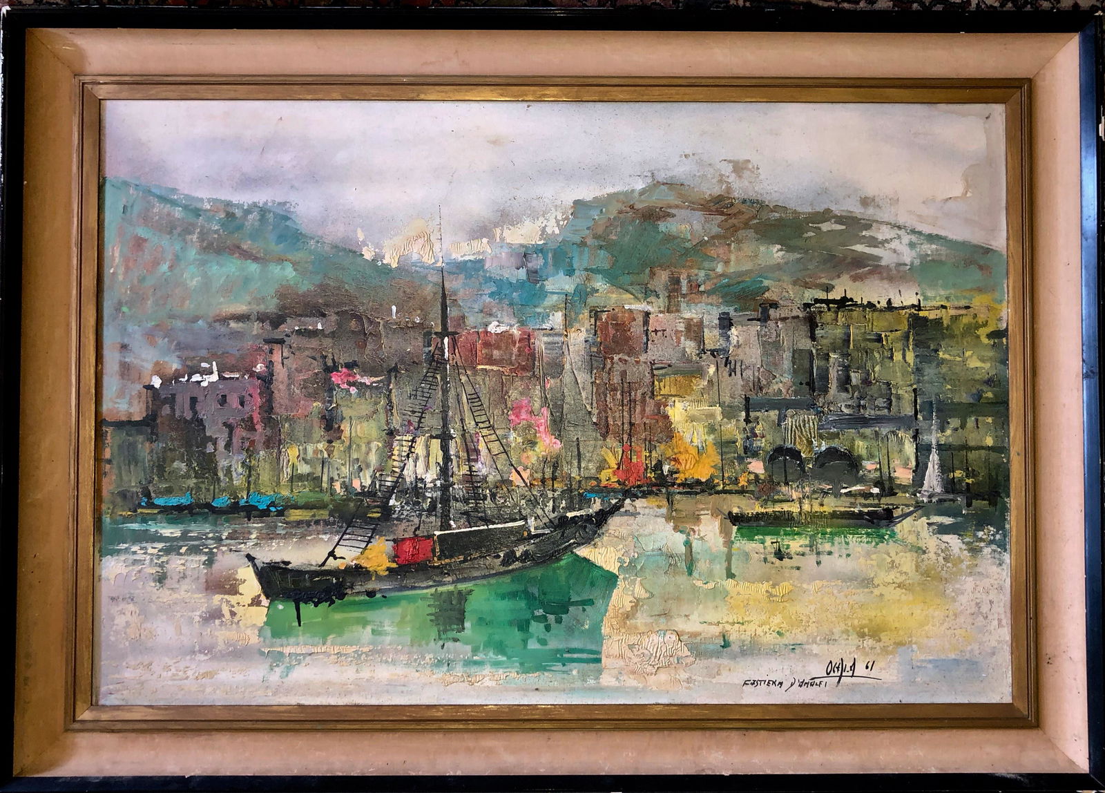 Modern Abstract Painting AMALFI COAST  ITALY.  Artist Signed 1961 (1 of 5)