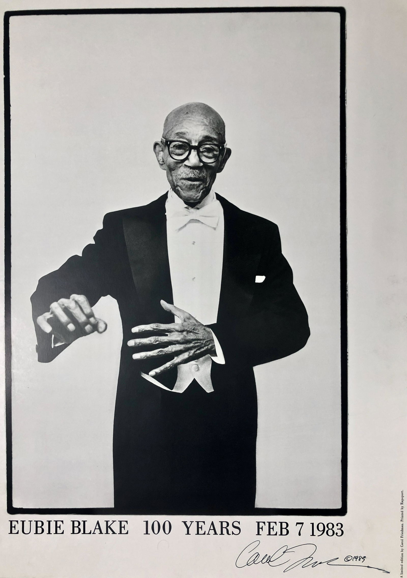 Eubie Blake 100 YEARS FEB 7, 1983  Signed By The Photographer Carol Friedman (1 of 3)