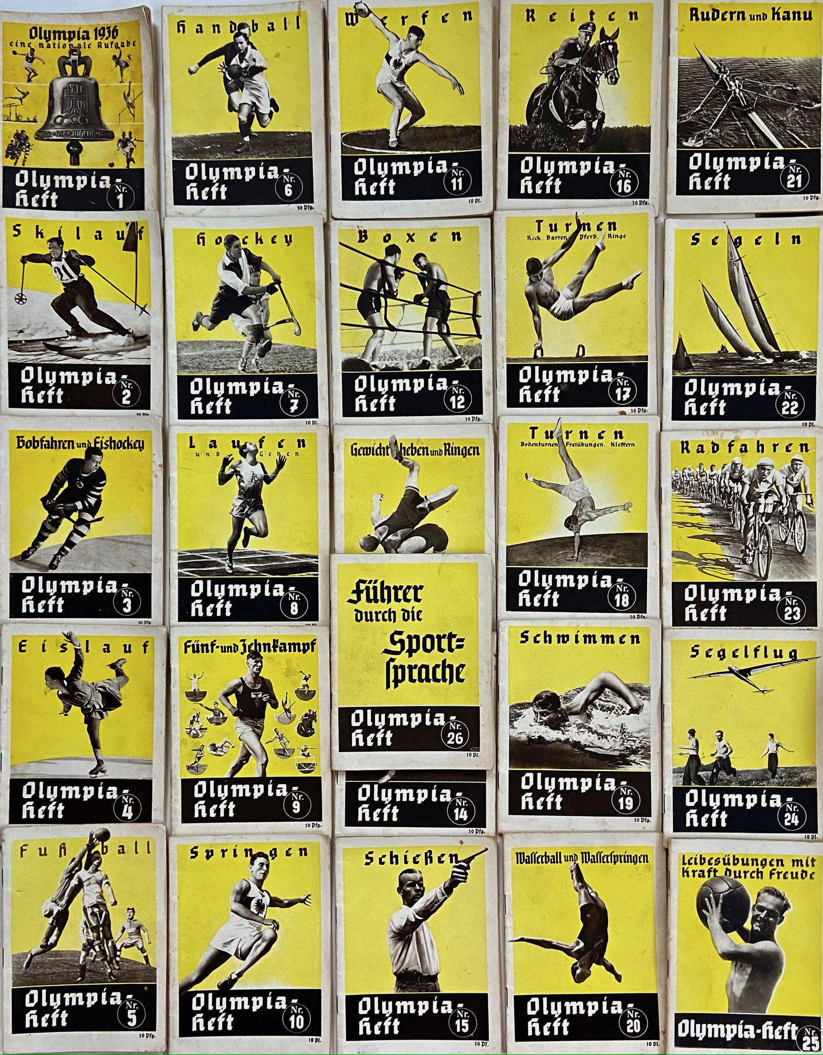 Berlin Summer Olympic Games, Original Official Booklets, 1936: Olympic Games: Olympia-Hefte Series, 1936. Complete 1-28 booklet series. Includes all competitions: Gymnastics, Skiing, Ice Skating, Boxing, Wrestling, Baseball, Football, Running and more. Profusely 