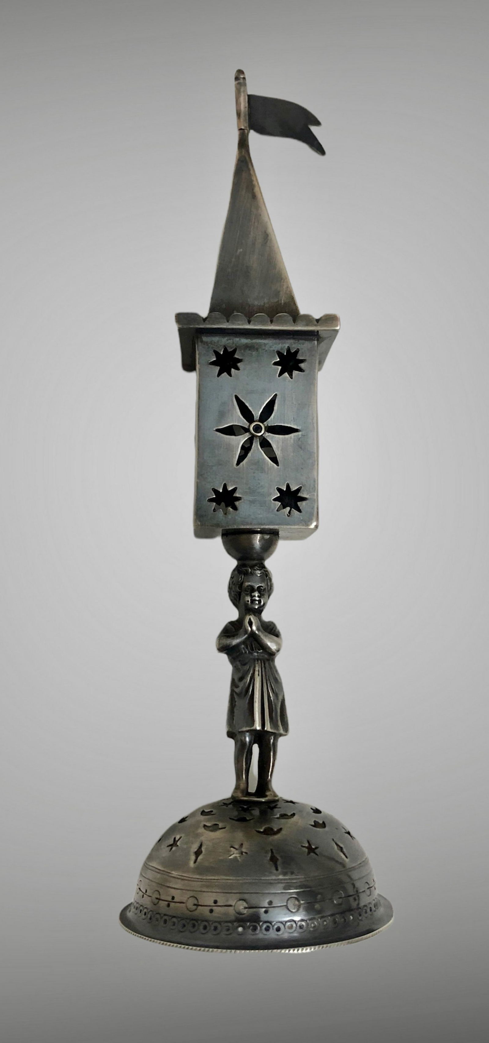 Judaica Antique Silver Havdalah Spice Box W/ Figure 19th Century (1 of 5)