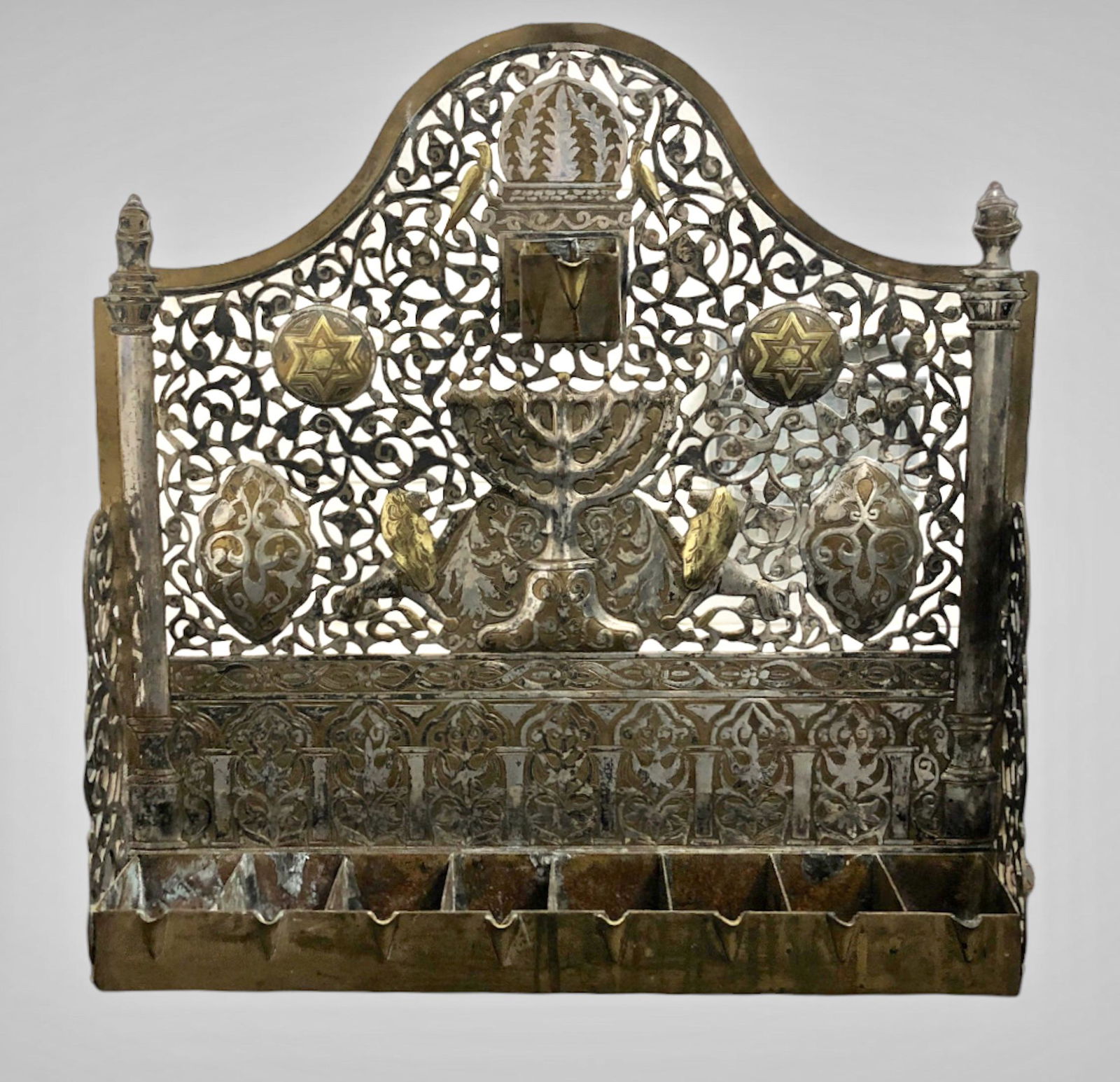 Judaica Antique Damascus Syrian Chanukkah Oil Menorah, c.1920s (1 of 9)