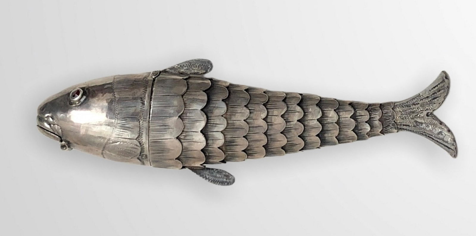Judaica Silver Articulated Fish Besamim Havdalah Spice Box (1 of 11)