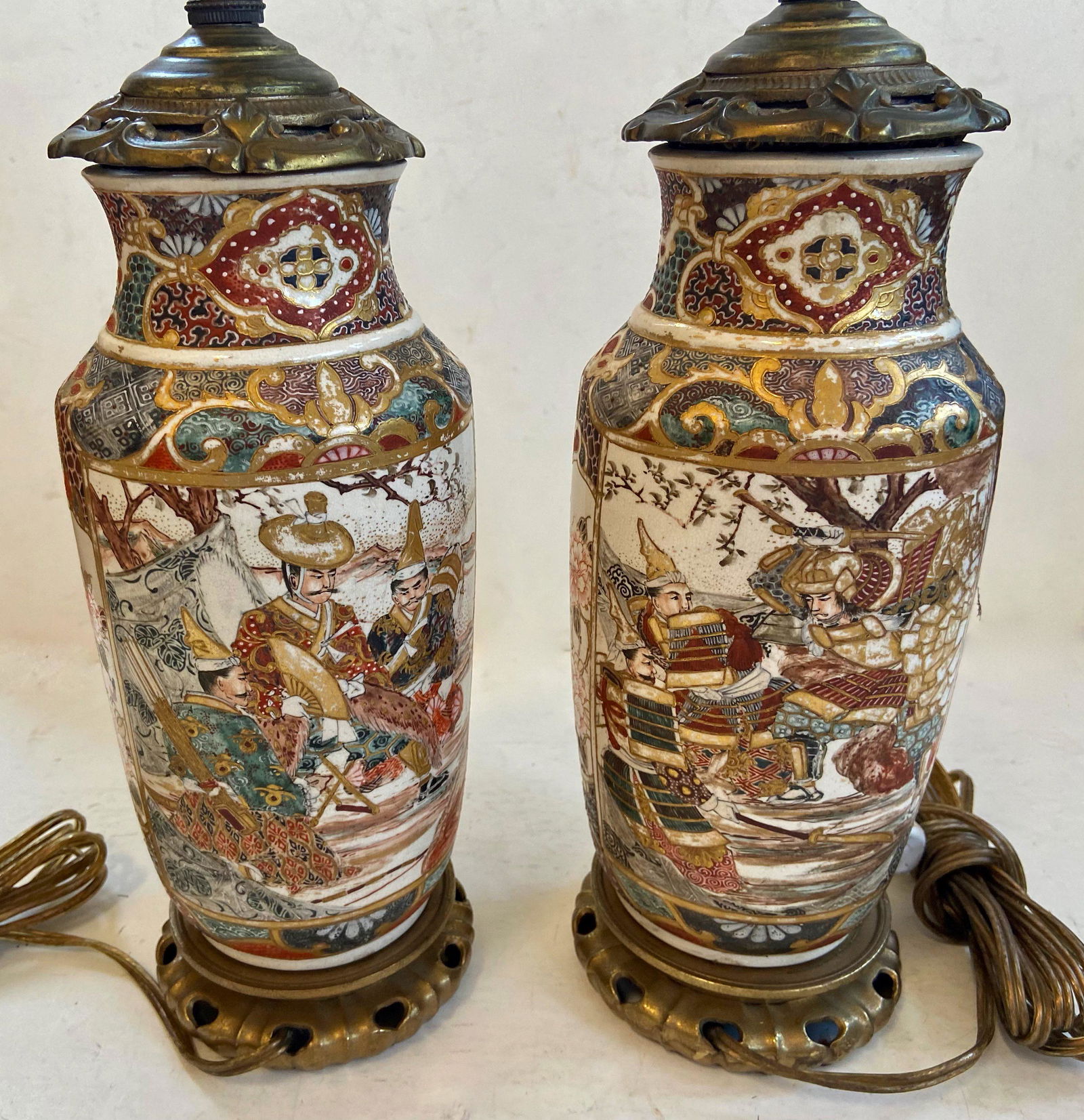 Antique Pair of Japanese Parcel Gilt Satsuma Table Top Lamps (1 of 6)