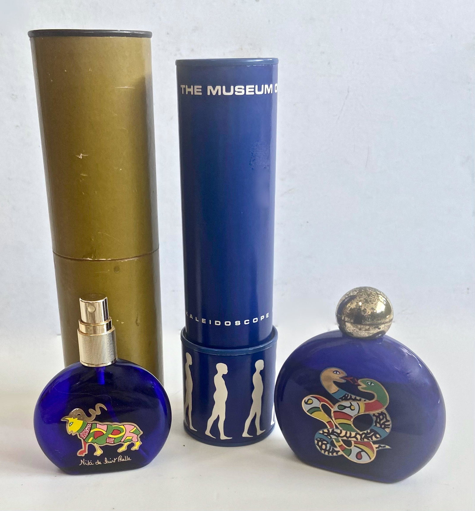 Ernest Trova TROVASCOPE & Niki de Saint Phalle PERFUME BOTTLES: Niki de Saint Phalle (French, 1930-2002). Ernest Trova (American, 1927-2009). Ernest Trova. TROVASCOPE Kaleidoscope FALLING MAN created for the Museum of Modern Art in 1970. Based on series FALLING MA