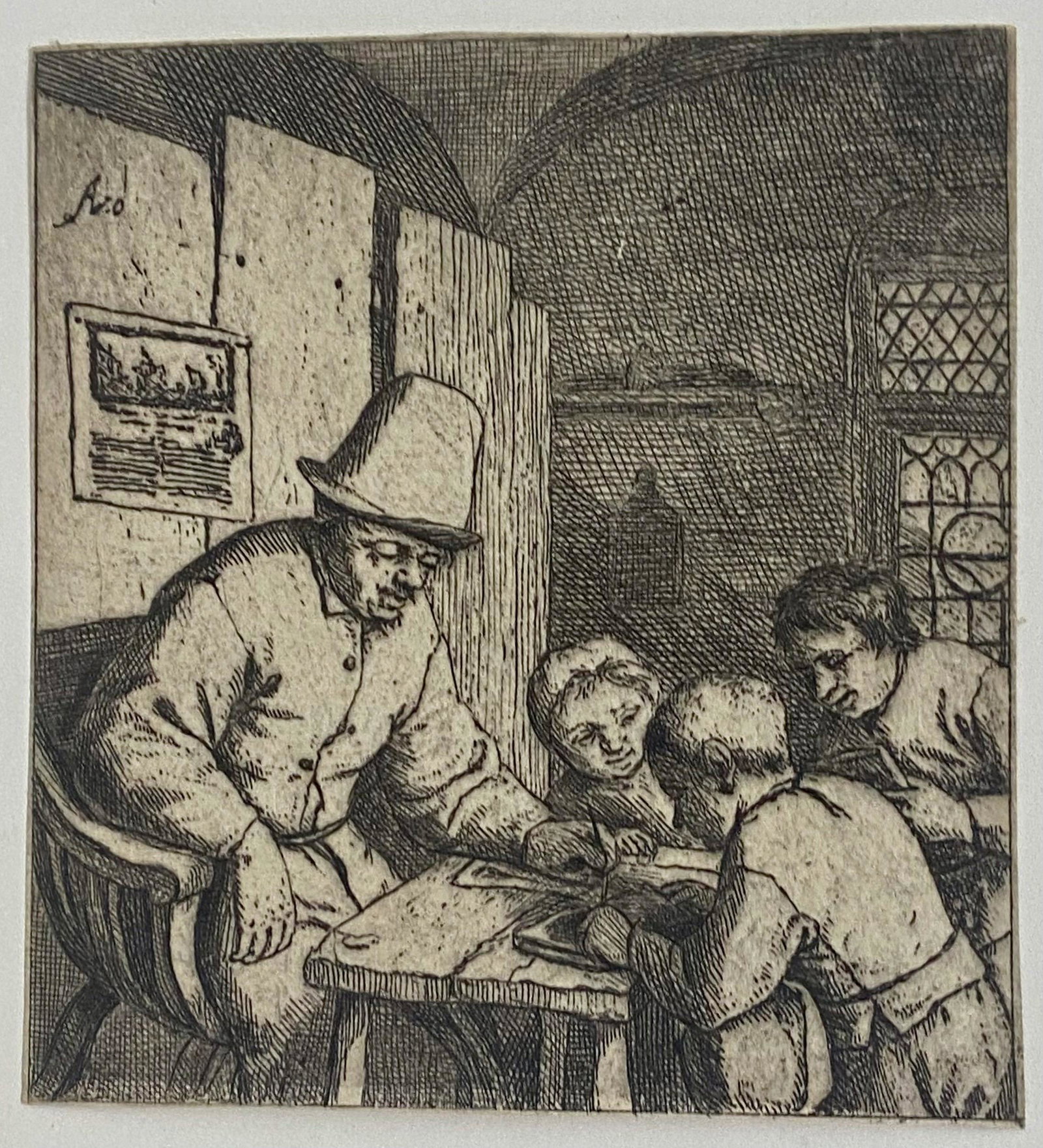 Adriaen Janz Van Ostade (Dutch, 1610-1685) Etchings (3): Adriaen Janz Van Ostade Original Etchings. The Peasant Settling His Debt Etching, circa, 1646 on laid paper (B., Holl., G,42). Collectors stamp on verso. Approximate dimensions: 4 1/4 in. x 3 5/8 in. 