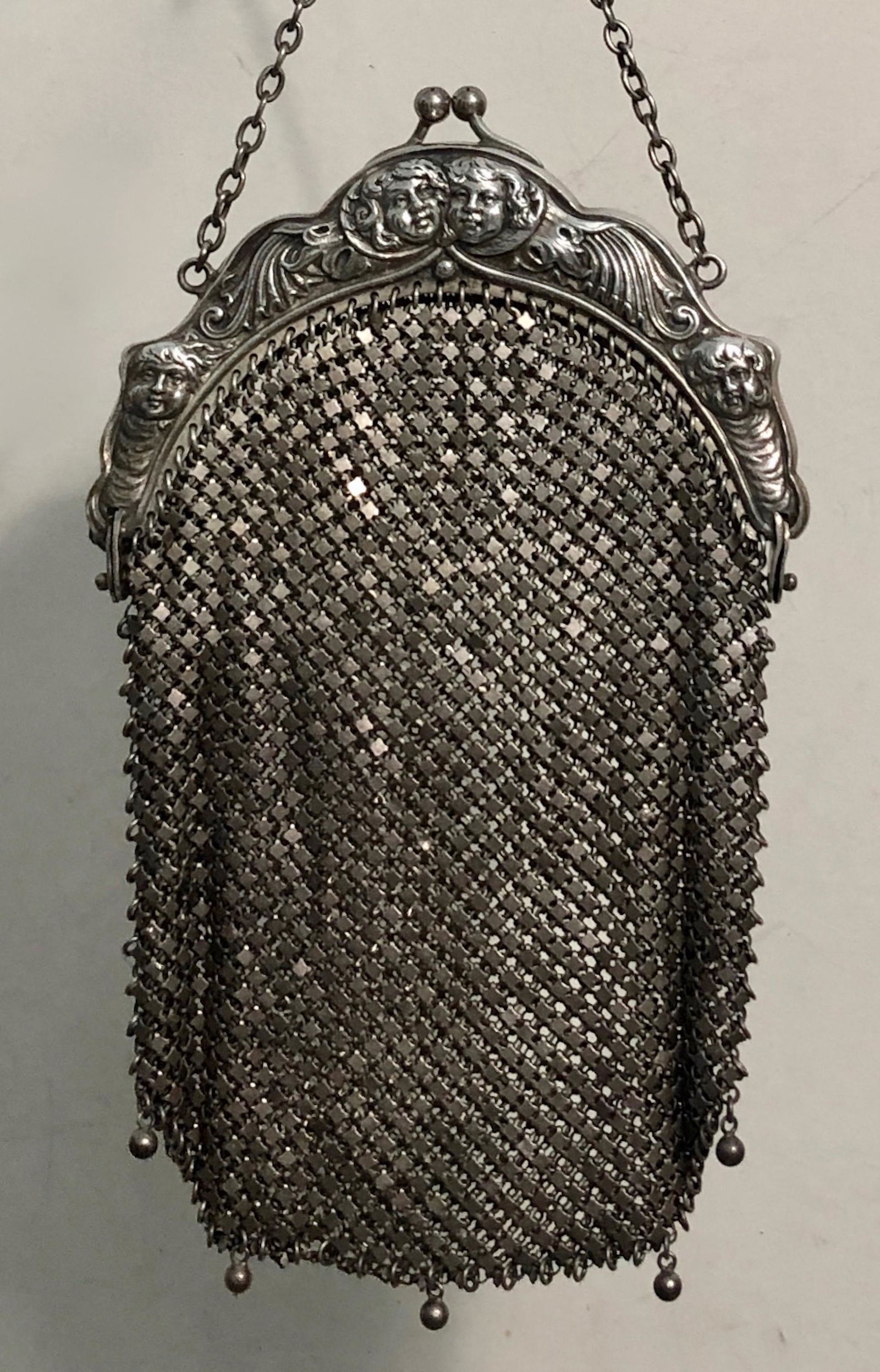 Art Noveau Cherub Angel Silver Mesh Evening Purse  With Belt Clip (1 of 8)