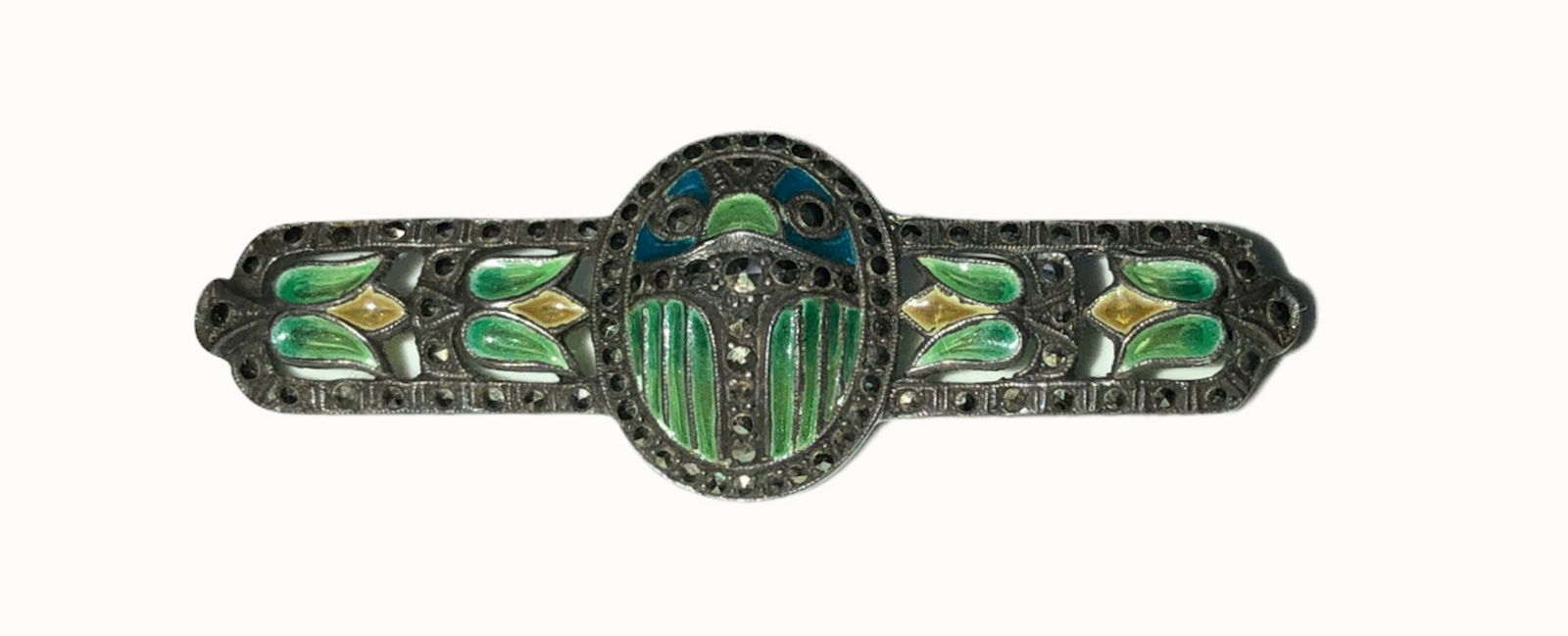 Art Deco Egyptian Revival Enamel Scarab Silver Brooch / Pin (1 of 6)