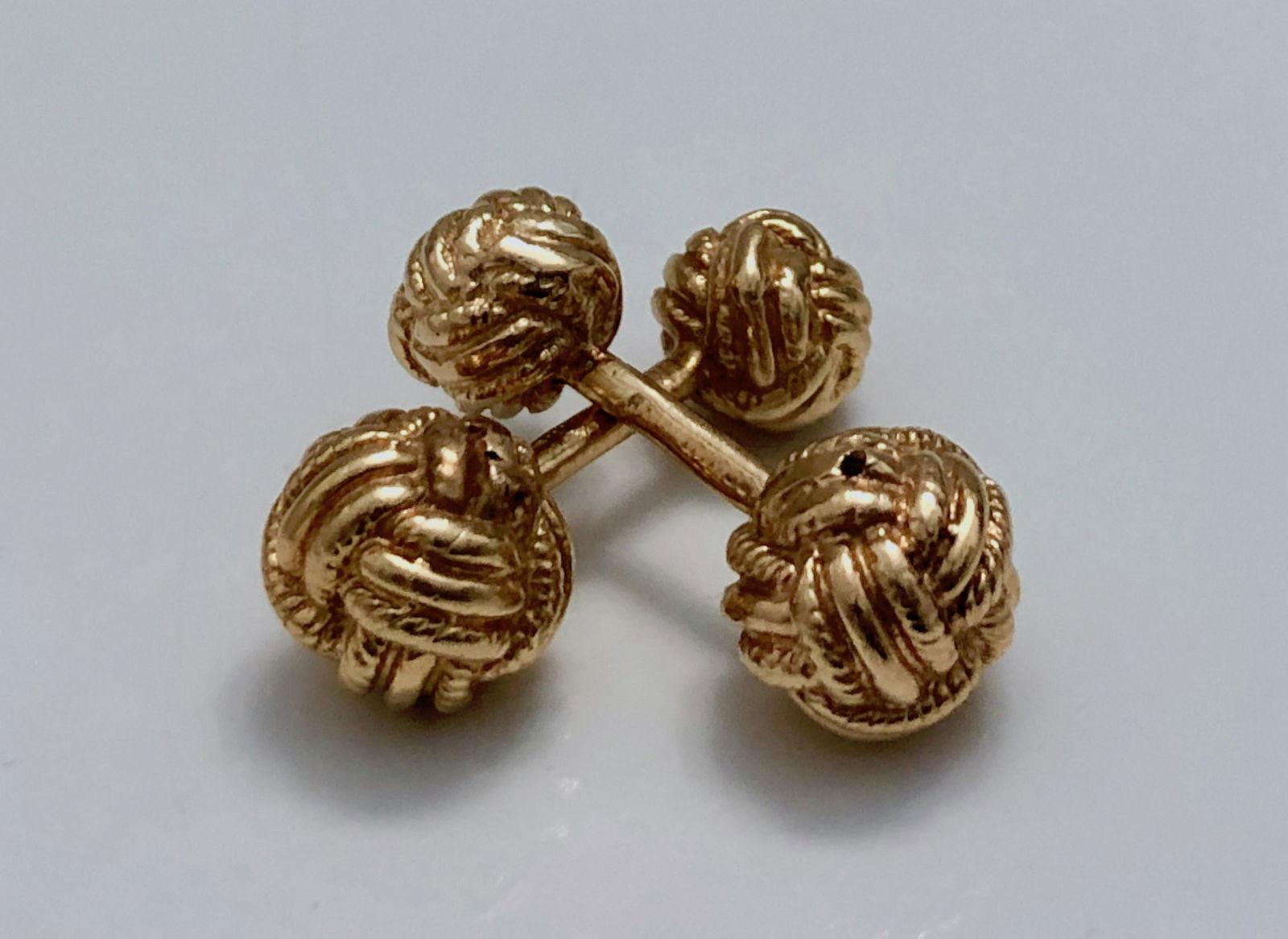 14k Yellow Gold Double Sided Knot Barbell Cufflinks (1 of 3)