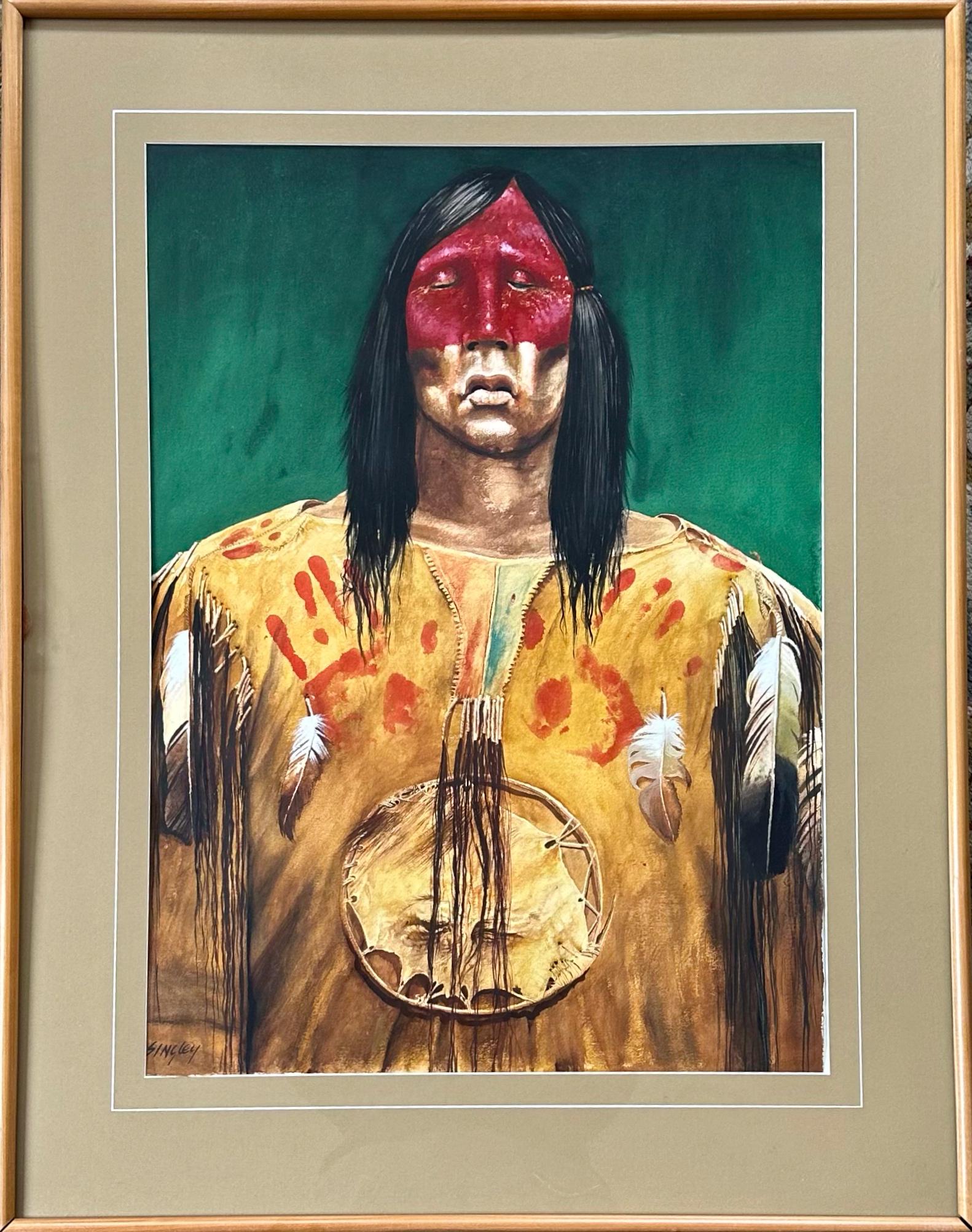 Greg Singley (American, b. 1950) Native American Indian Sioux Warrior Painting (1 of 4)
