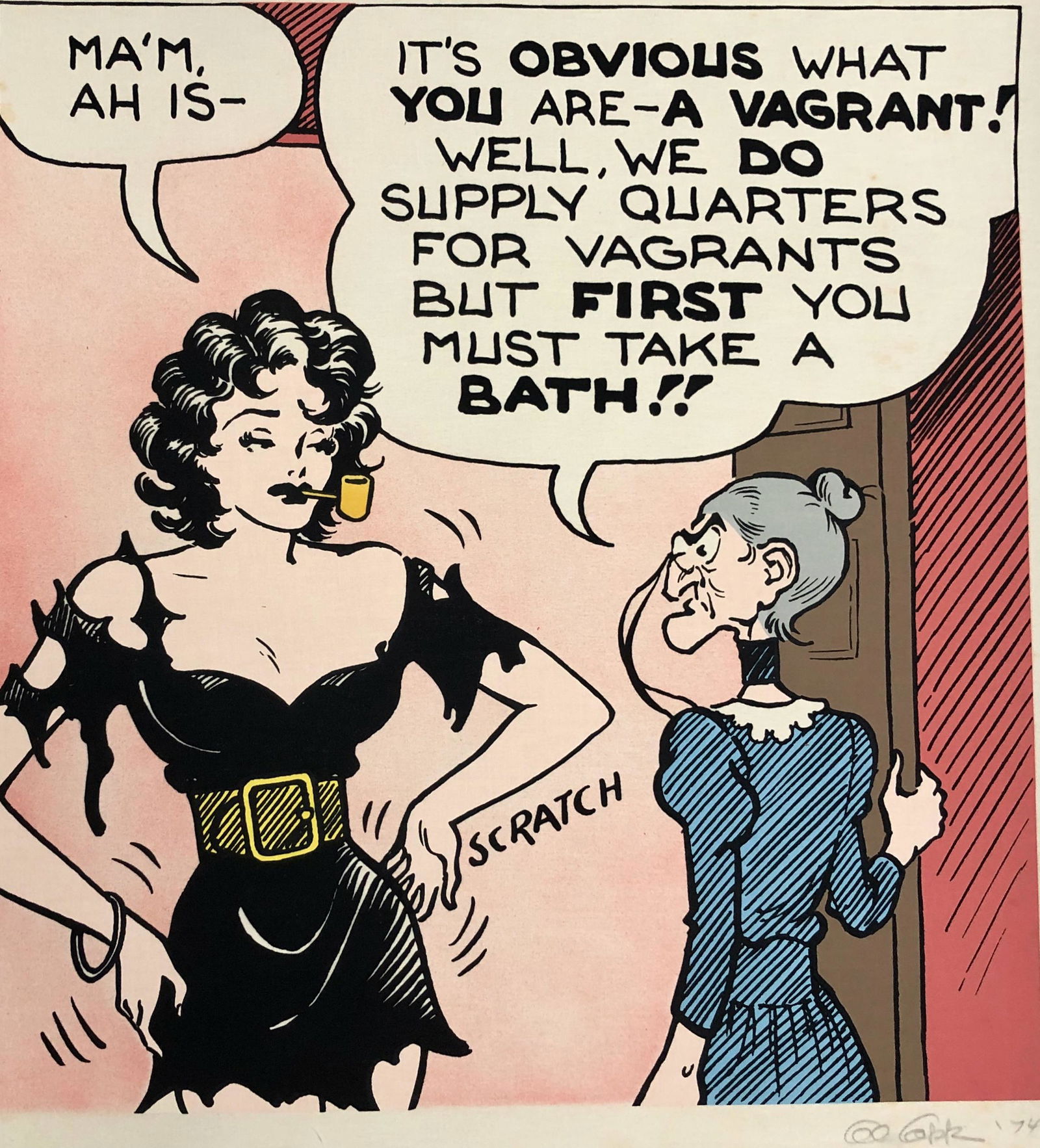 Al Capp Signed Silkscreen, MAMMY YOKUM & MOONBEAM Ll'l Abner, 1974: Cartoonist Al Capp (American, 1909-1979). Mammy Yokum & McSwine limited edition. Paper-backed silkscreen. Pencil signed, edition numbered & dated by Al Capp. Pencil signed edition number: 148/250. Dat