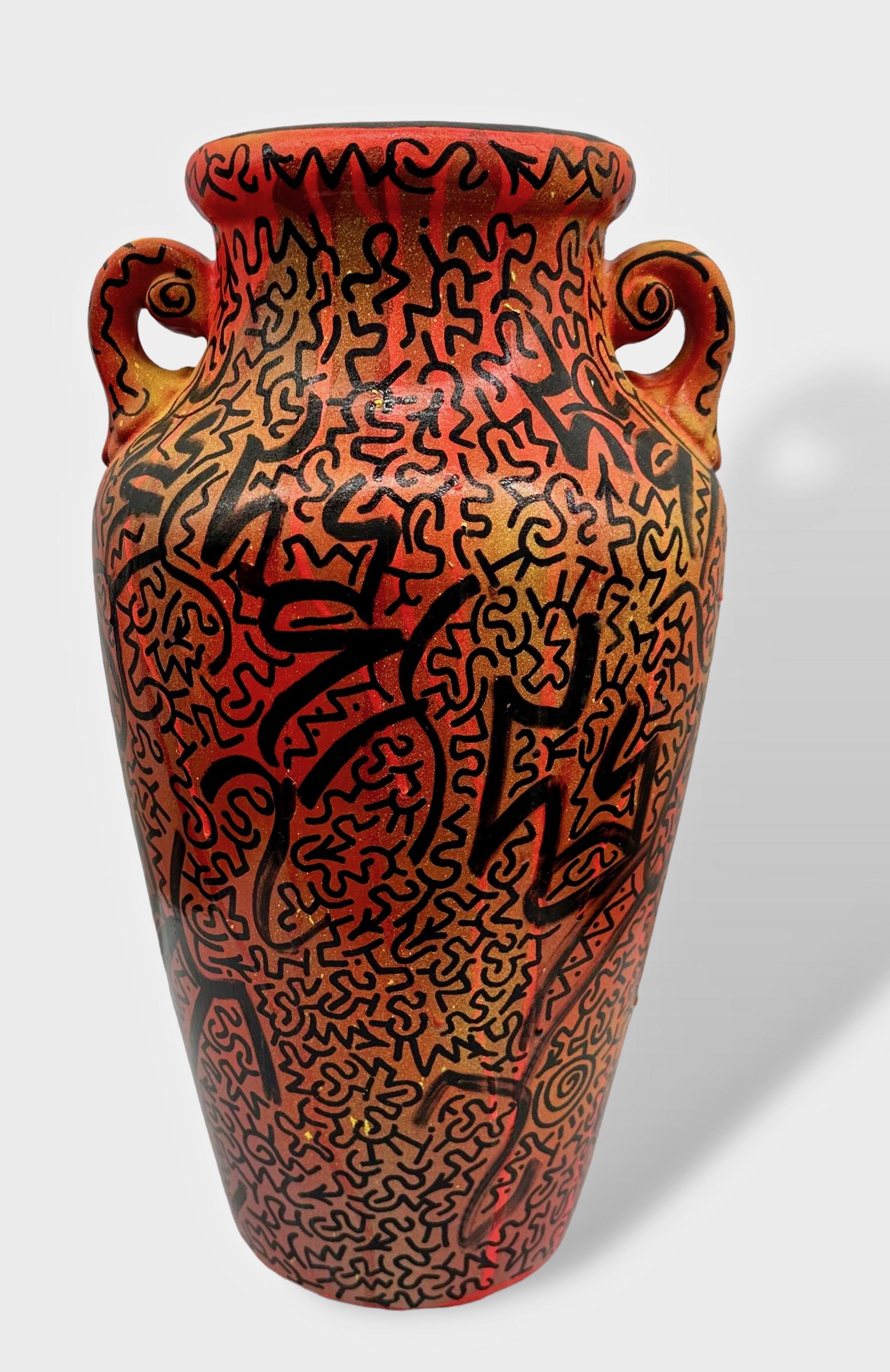 LA II (Angel Ortiz) Graffiti Painted  Urn Vase Tagged Throughout (1 of 5)