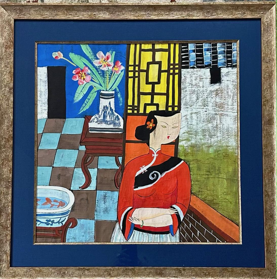 Shanghai  Lady Mid-Century Modernist Painting (1 of 4)