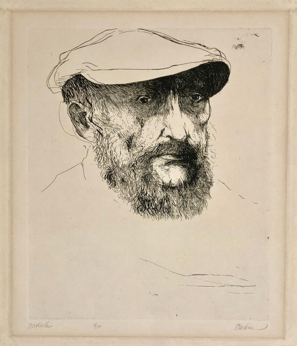 Leonard Baskin (American, 1922-2000) Ernest Barlach, 1962: Original etching by Leonard Baskin, pencil signed, edition numbered and titled on lower margins. Baskin. Edition: 11/50. Image of artist Ernest Barlach. Etching on cream wove paper. Dimensions: full s