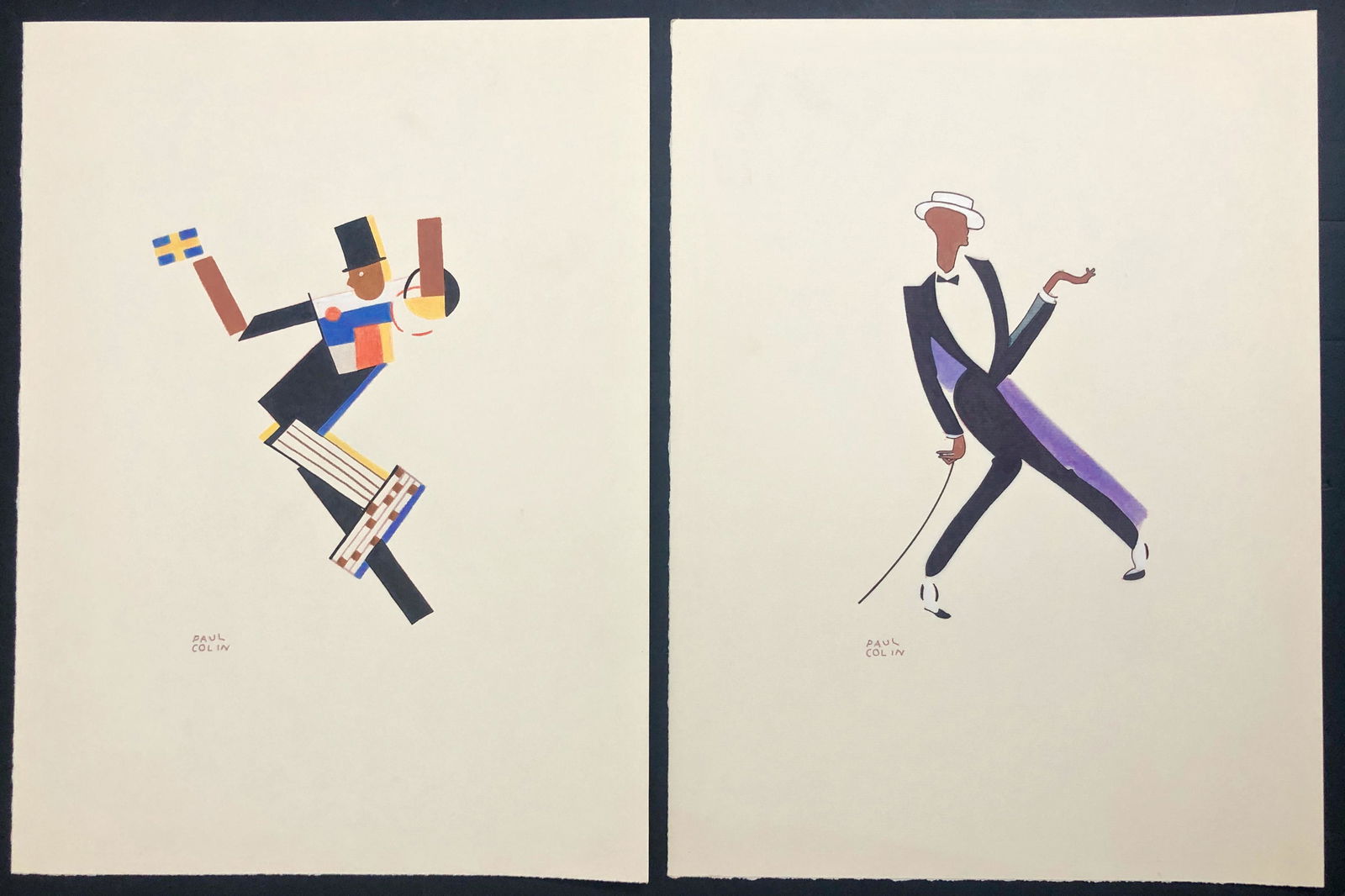 Paul Colin (French, 1892-1985) LE TUMULTE NOIR, 1927 (2): Paul Colin (1892-1985). Le Tumulte Noir, 1927. Two lithographs heightened with pochoir coloring on paper. Signed in the plate lower left. Dimensions: 15 1/2 inches x 12 inches. Condition: good origina