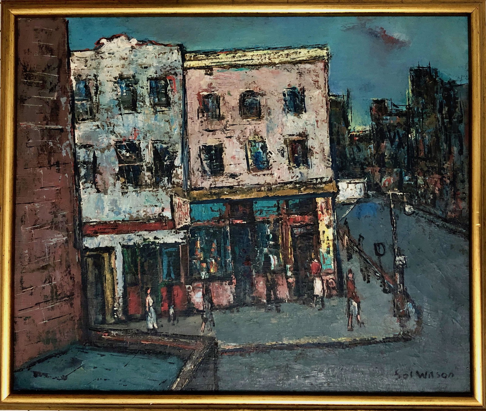 SOL WILSON (Russian/American, 1896-1974) THE CANDY STORE: Original Sol Wilson signed and titled oil painting THE CANDY STORE. Signed lower right, Sol Wilson. Titled and signed on verso THE CANDY STORE, SOL WILSON. Framed oil on canvas. Dimensions: canvas: 20
