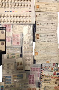 Collection Of American Mint Stamps, 19th C. Bank Notes & Stamped Envelopes (1000+): Large Extensive Stamp Collection of American Mint Stamps, Plate Number Blocks & Singles. 19th Century Bank Notes and Stamped Envelopes with Early Postmarks. Approximately 1000 plus unsorted. Condition